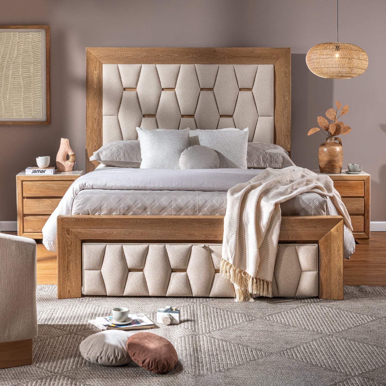 Cama Doble Mila Eurolino Beige, Natural - Image 3