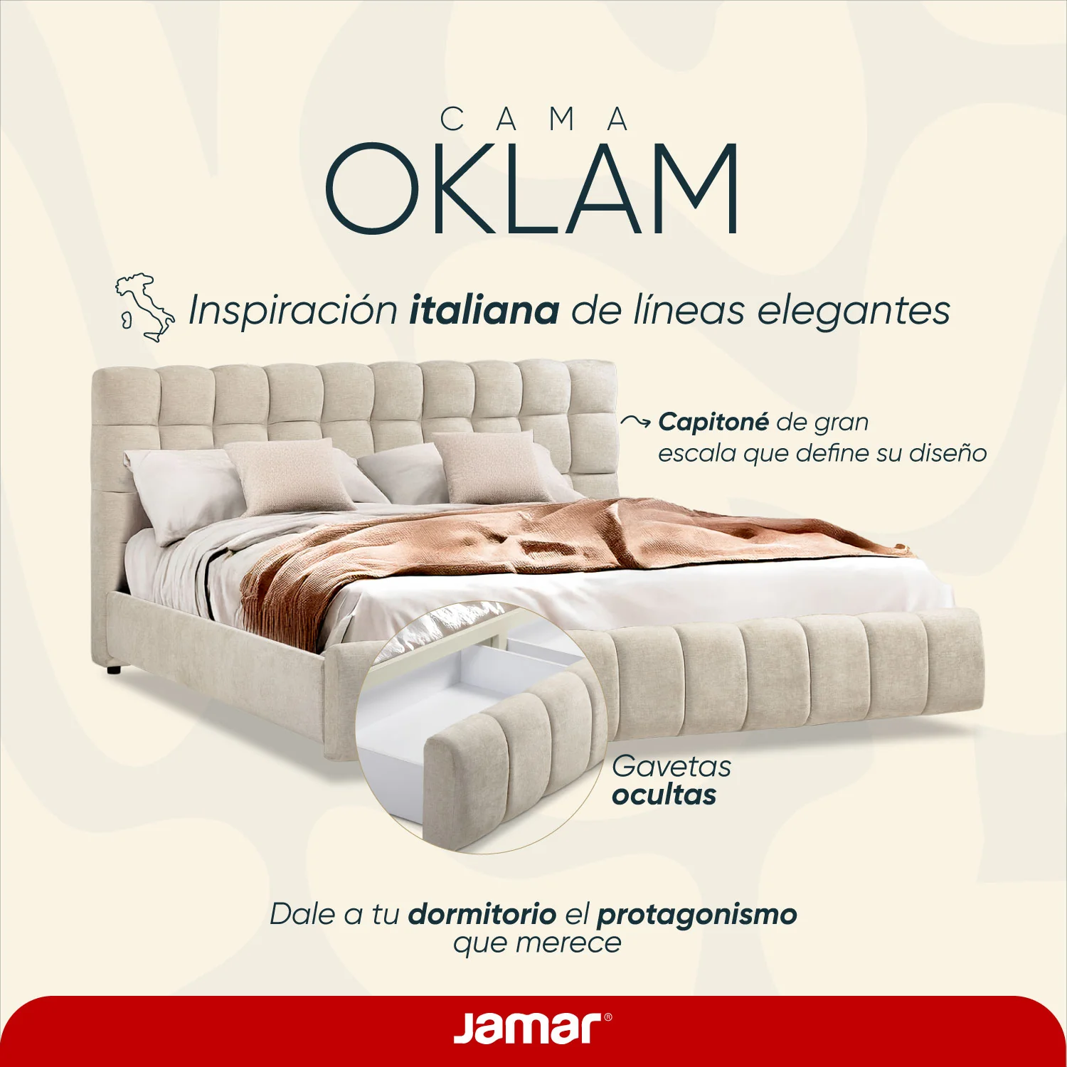 Cama Doble Oklam Microfibra Touch Almendra - Image 5