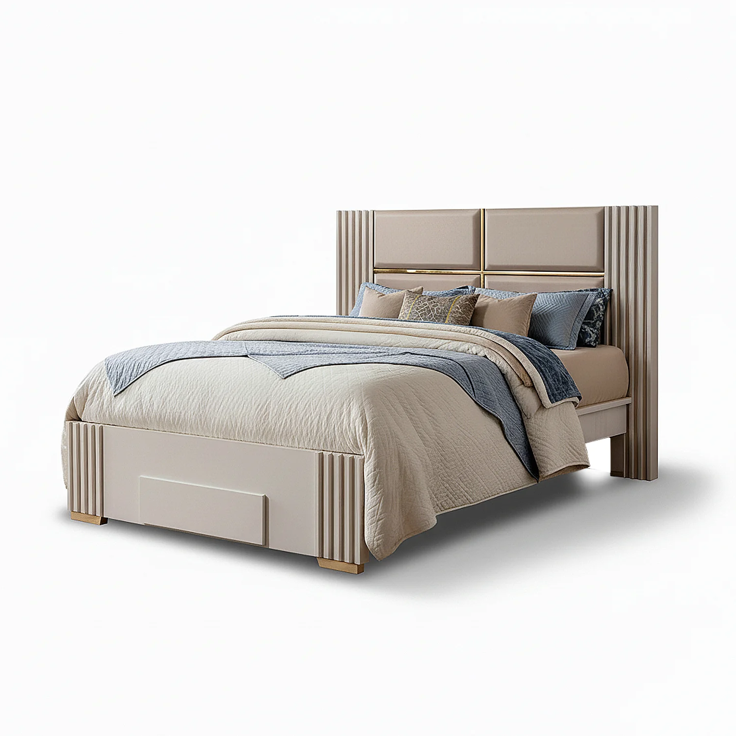 Cama King Texas Eurolino Beige, Off White y Champaña