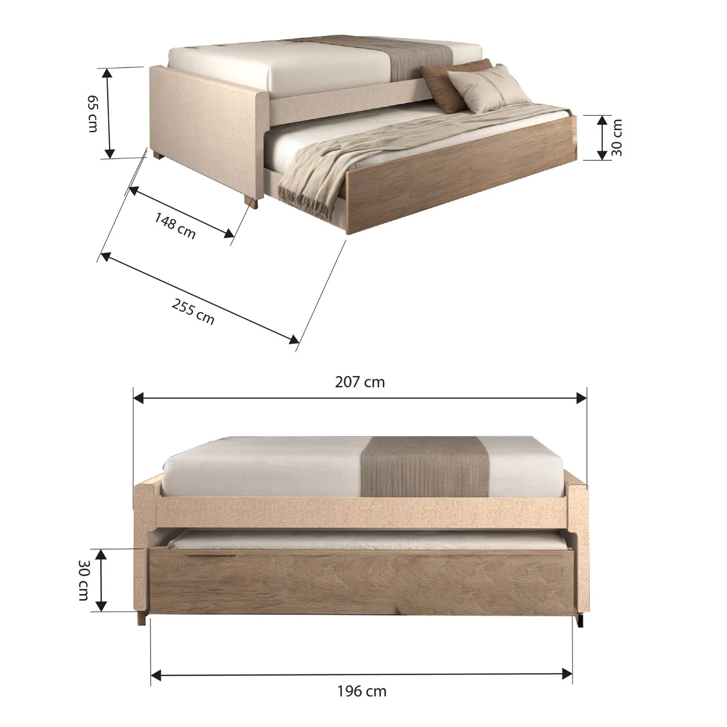Cama Nido Malta 1.40-1.00 Eurolino Bali Beige, Natural - Image 5
