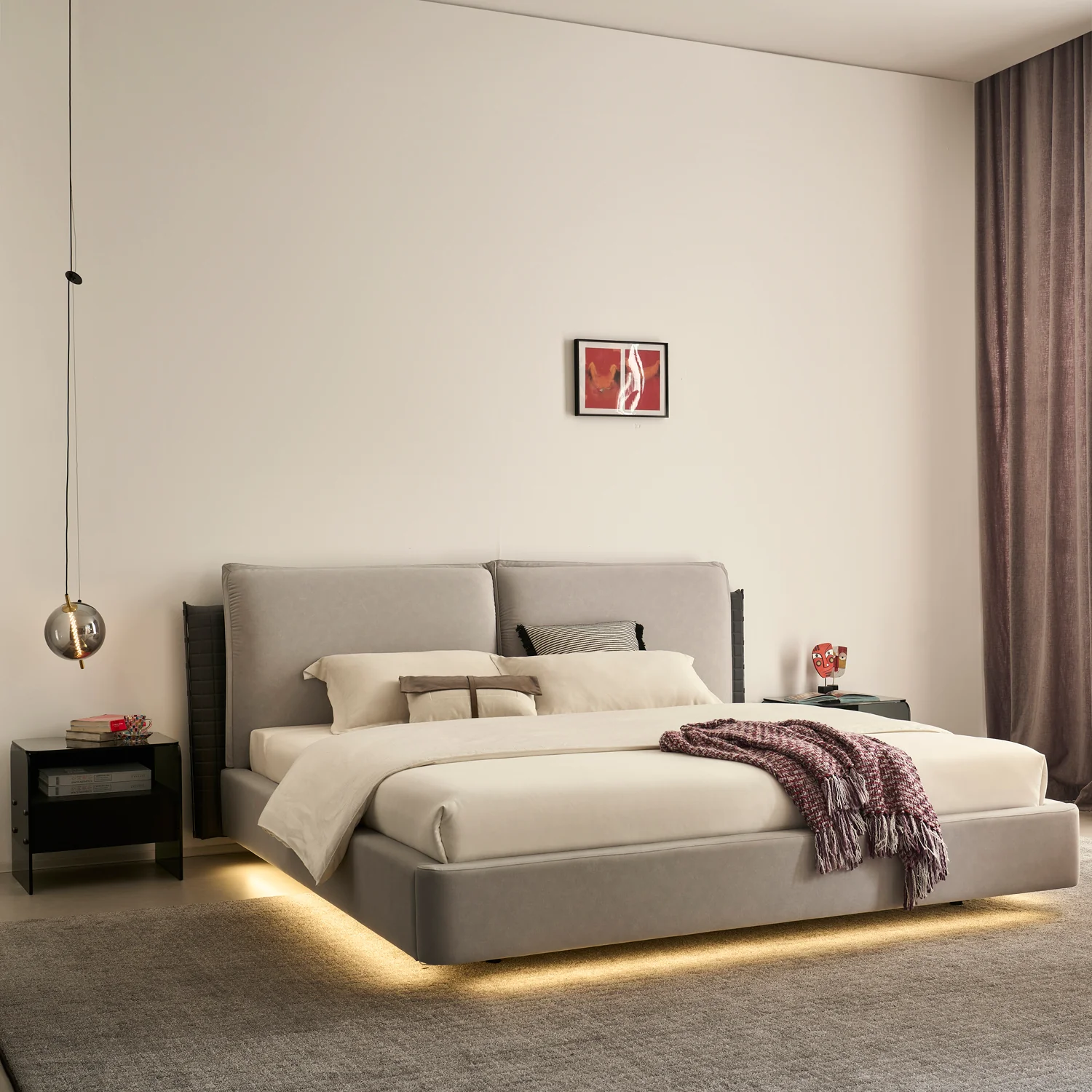 Cama Queen Lincon Velvet Gris - Image 2