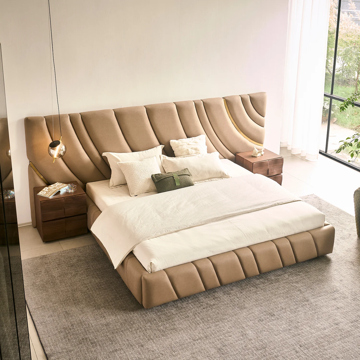 Cama Queen Luna Microfibra Taupe - Image 4