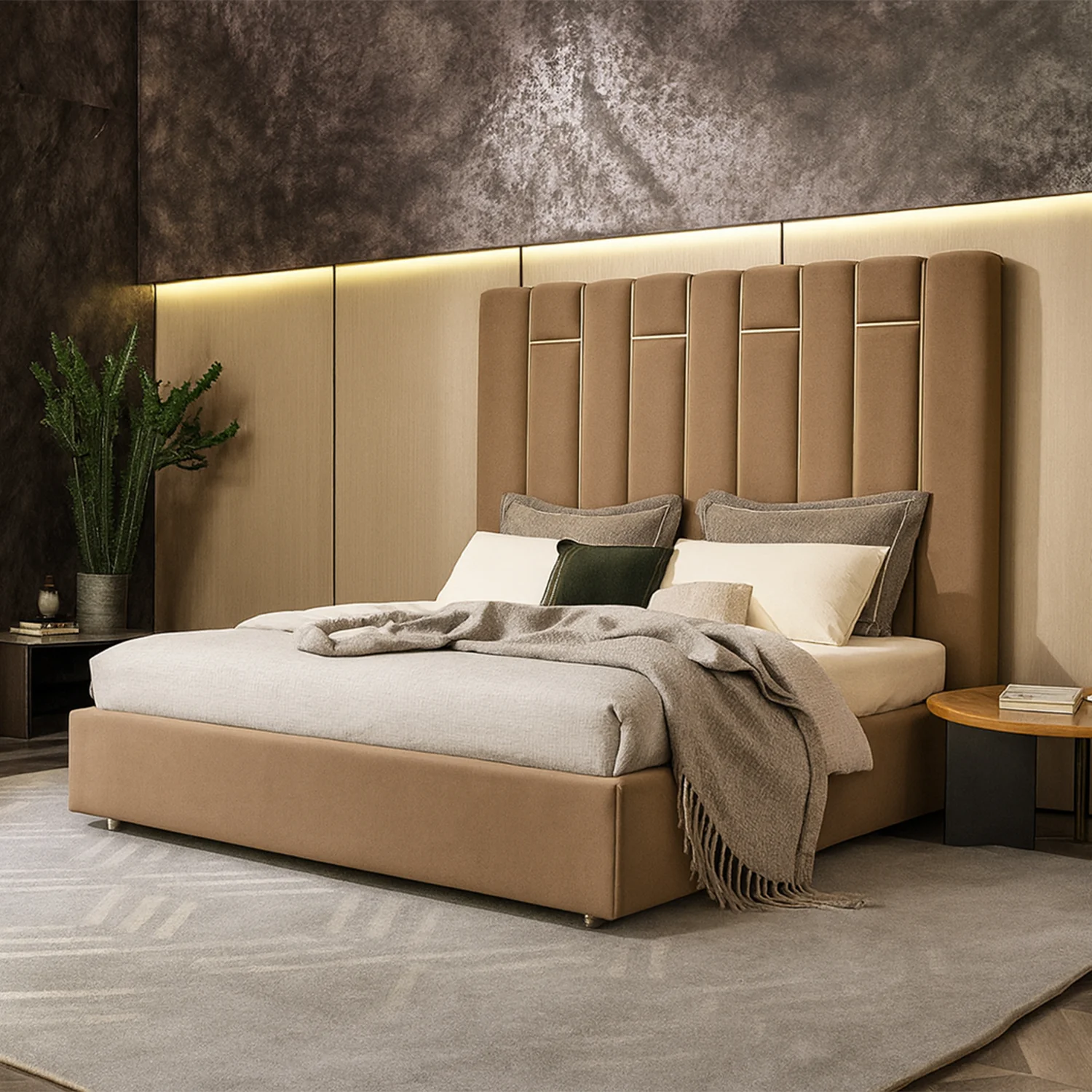 Cama Queen Nara Microfibra Marron - Image 2