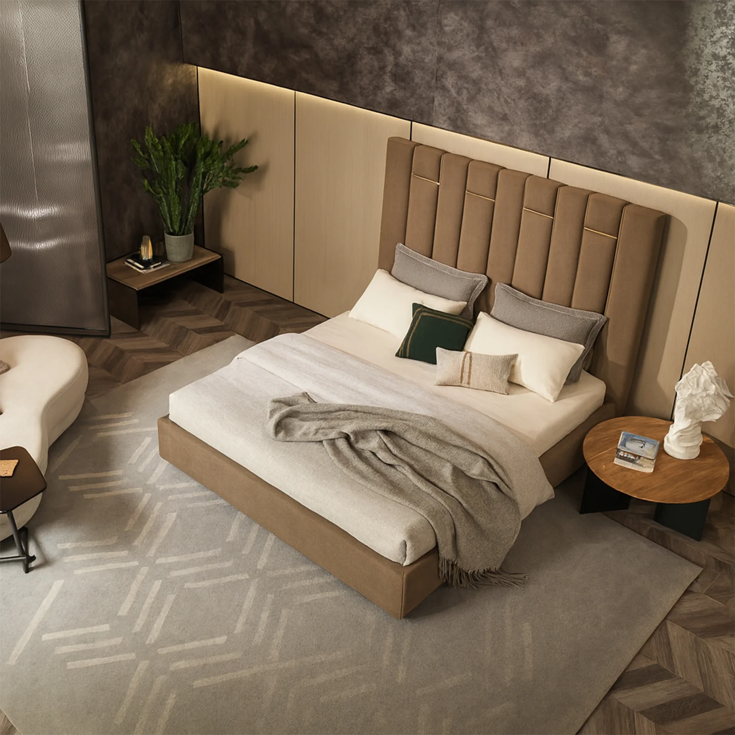 Cama Queen Nara Microfibra Marron - Image 4
