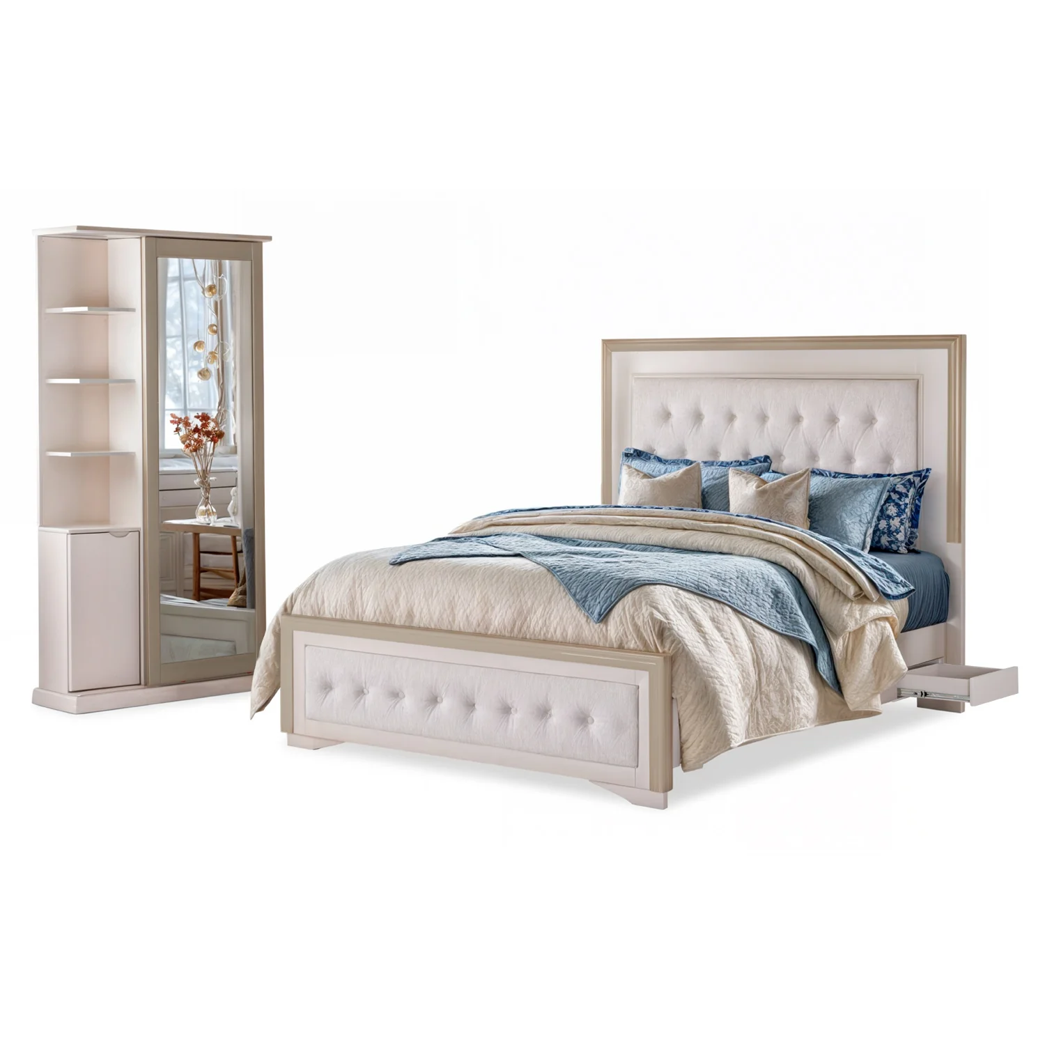 Cama Queen Romantic Off White, Champaña* - Image 3