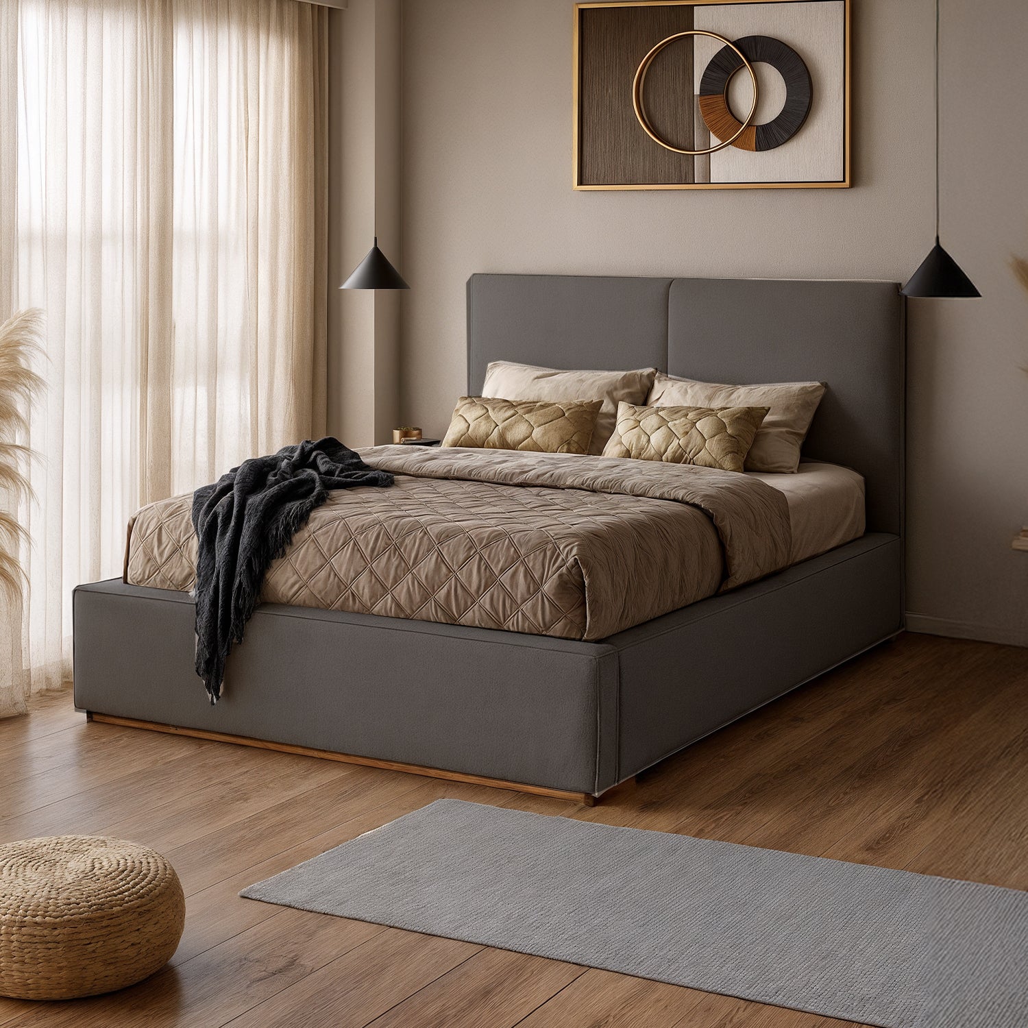 Cama Queen Tanner Microfibra Gris - Image 2