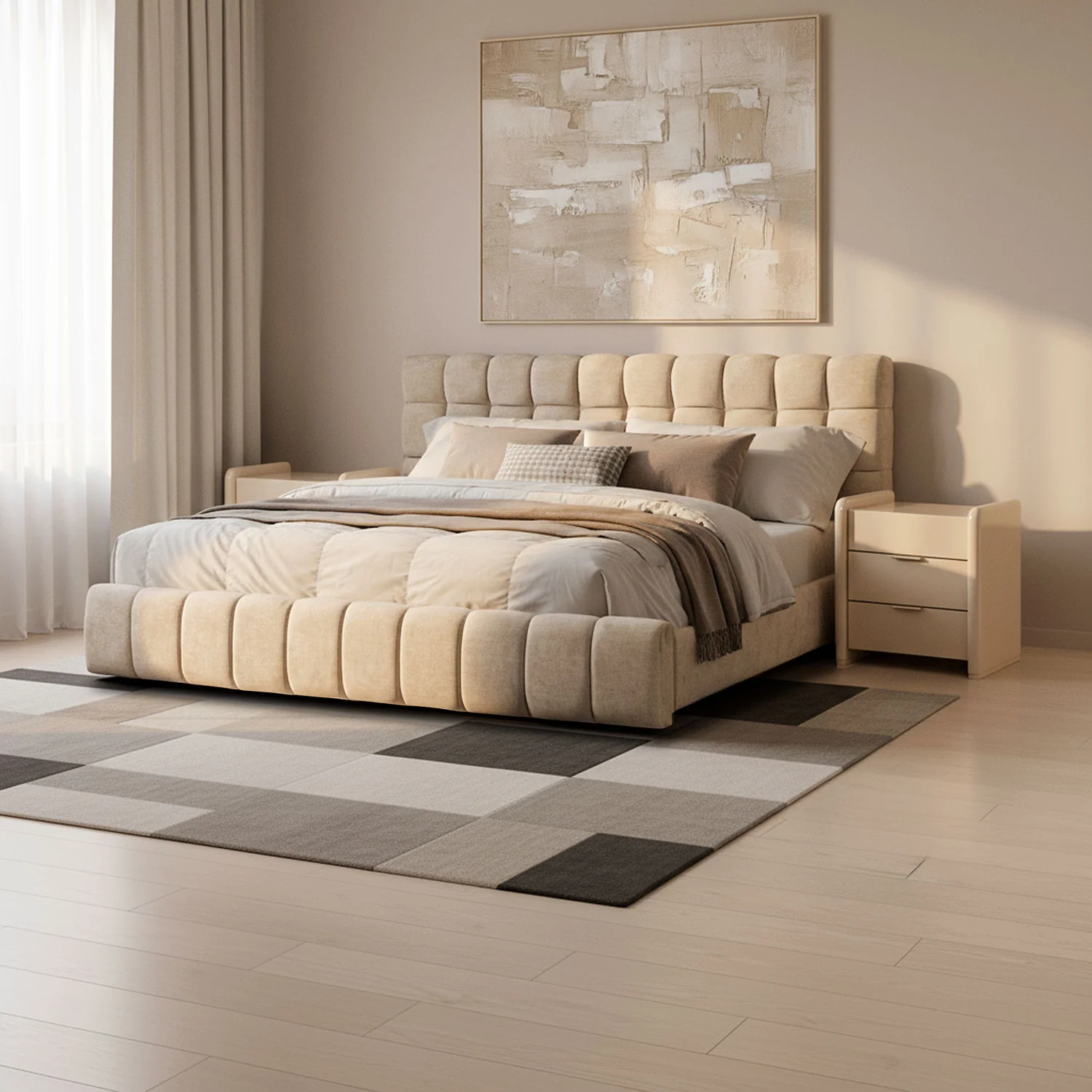 Cama Semi Doble Oklam Microfibra Touch Almendra - Image 2