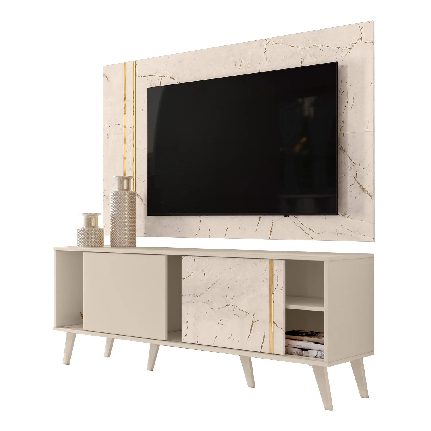 Centro De Entretenimiento Luka Off White, Marmol 160X148X37 - Image 3