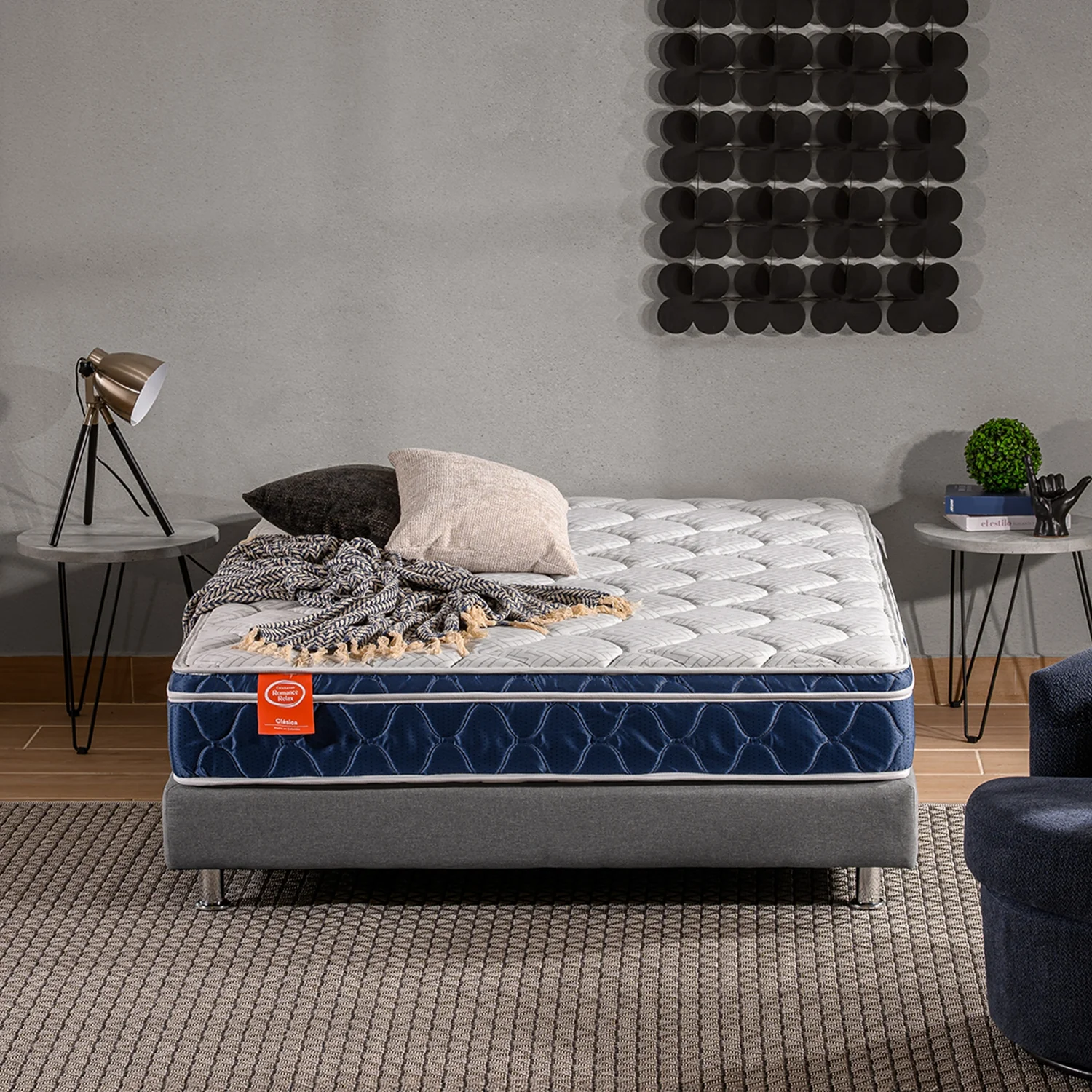 Combo Cama Doble Tokyo Gris, Natural + 2 Nocheros Donny + Colchón Horizon Soft - Image 10