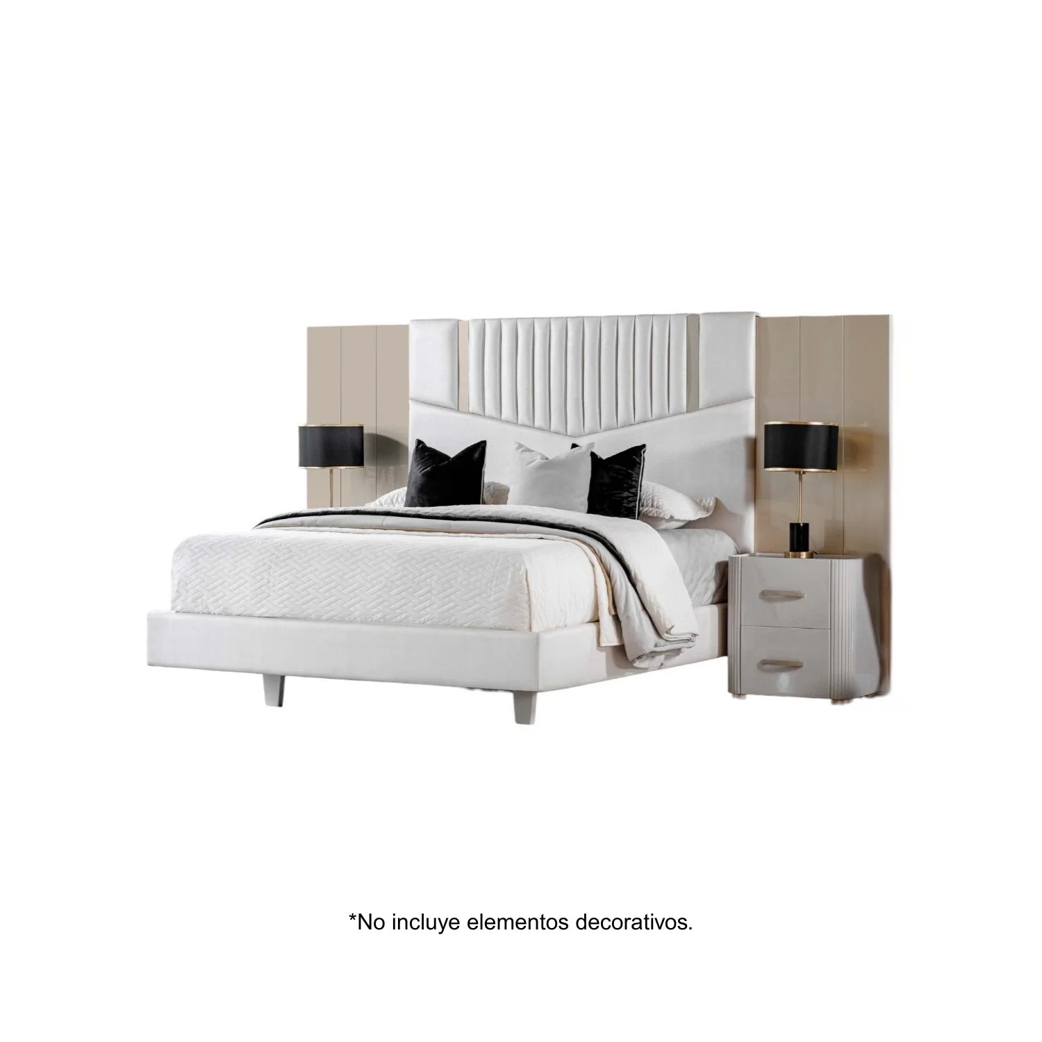 Combo Cama King Sabina Off White, Champaña + Colchon Silenzio Pillow Top + 2 Nocheros - Image 7