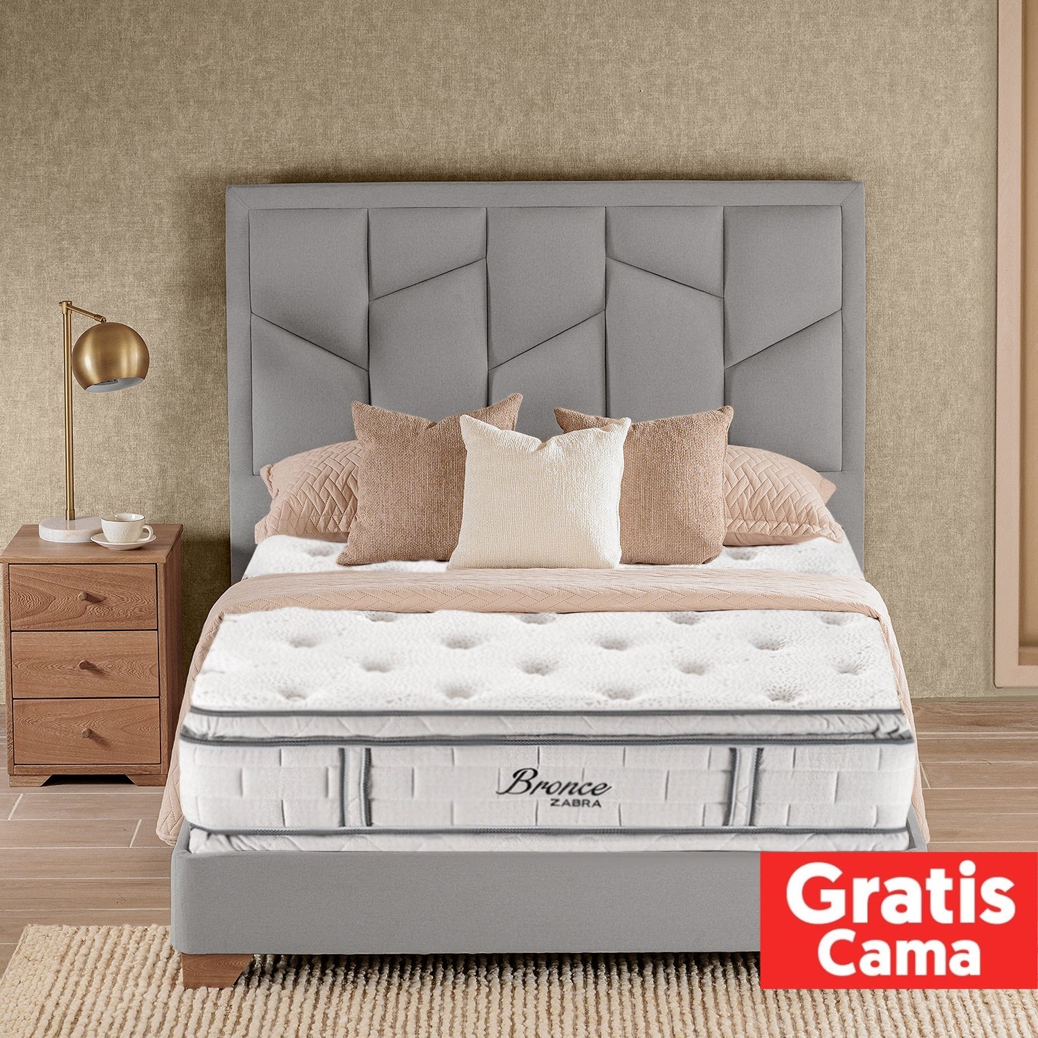 Combo Colchón Doble Bronce Gris Doble Pillow Top (Garantía 20 Años) - Image 2