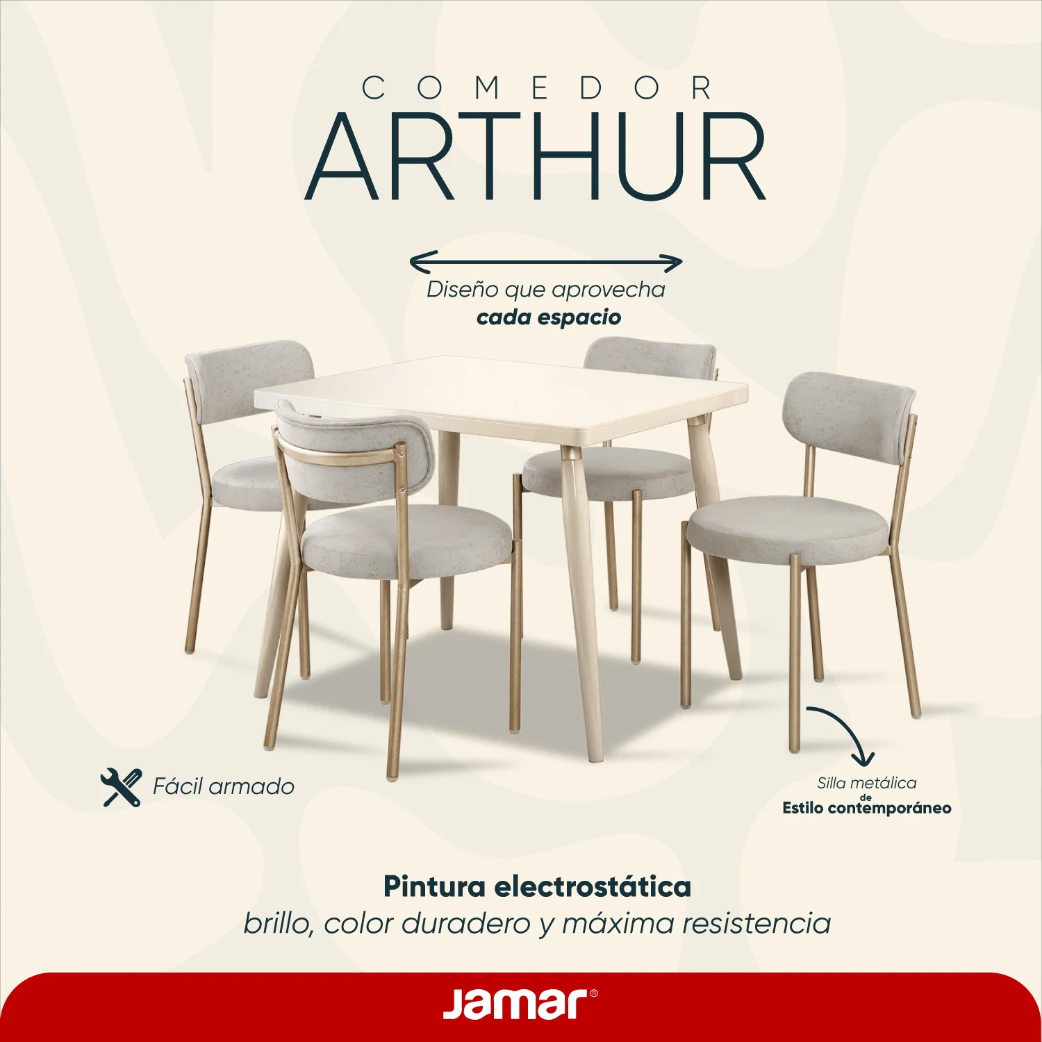 Comedor 4 Puestos Arthur Velvet Eleganza Crudo, Champaña - Image 11