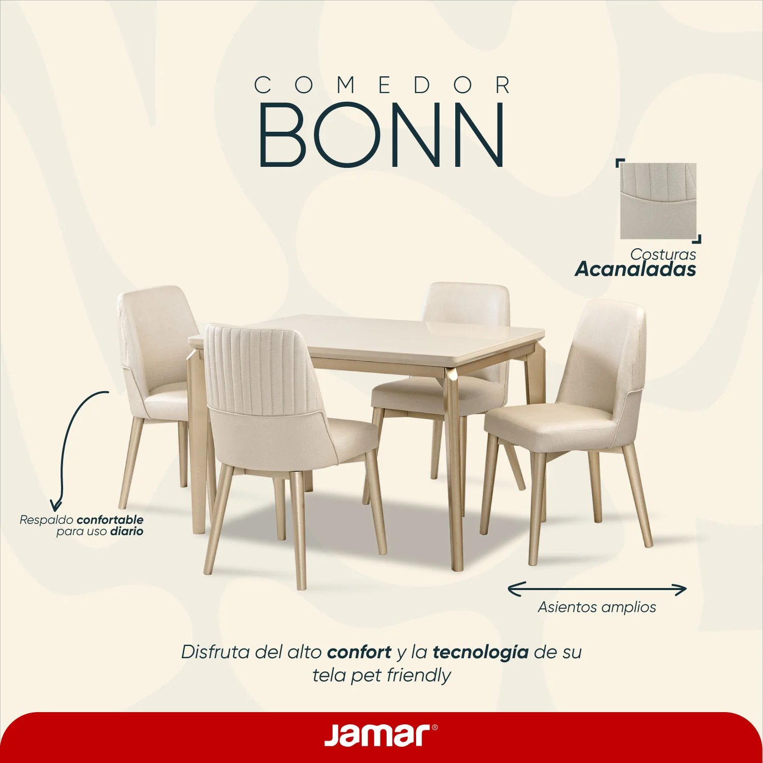 Comedor 4 Puestos Bonn Eurolino Premier Perla, Champaña - Image 9