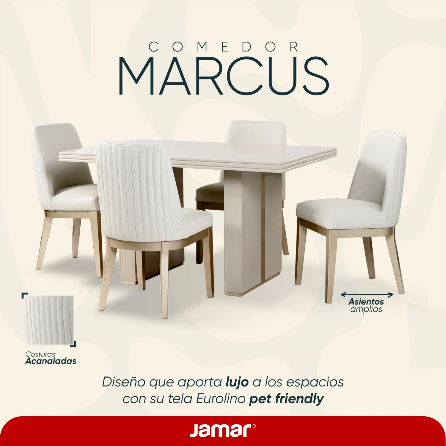 Comedor 4 Puestos Marcus Eurolino Blanco Puro, Champaña - Image 8