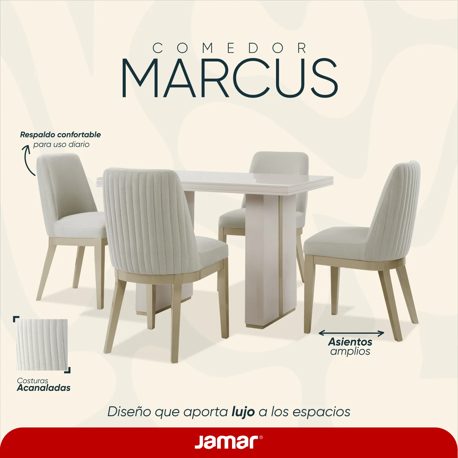 Comedor 4 Puestos Marcus Velvet Siena Avellana, Champaña - Image 6