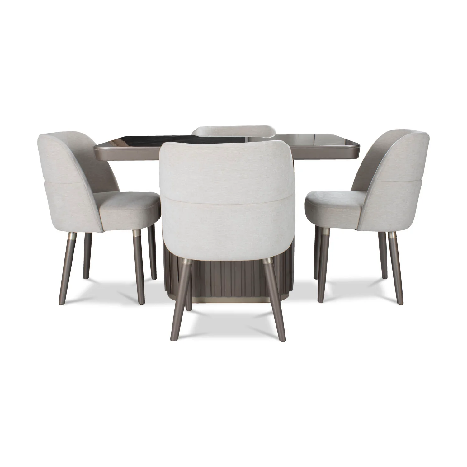 Comedor 4 Puestos Nicole Chenille Touch Almendra, Taupe Perla Cubierta en Madera - Image 2