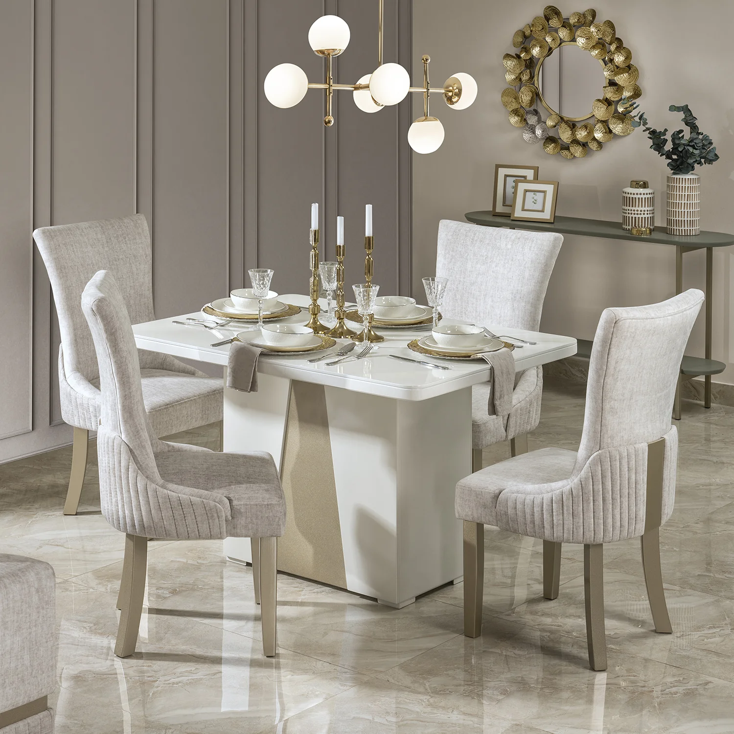Comedor 4 Puestos Roma Velvet Atlas Marmol, Champaña - Image 2