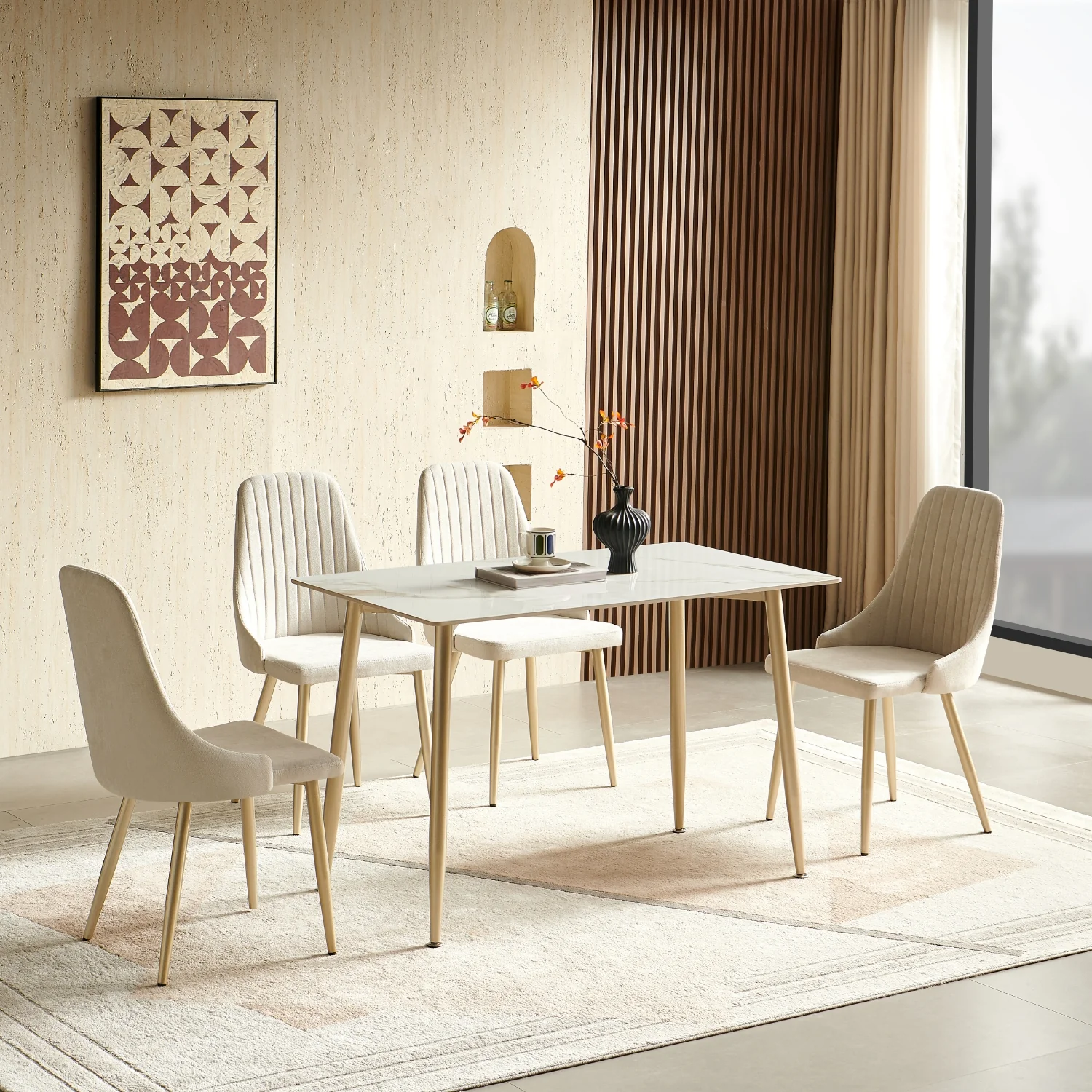 Comedor 4 Puestos Ziu Beige, Champaña - Image 2