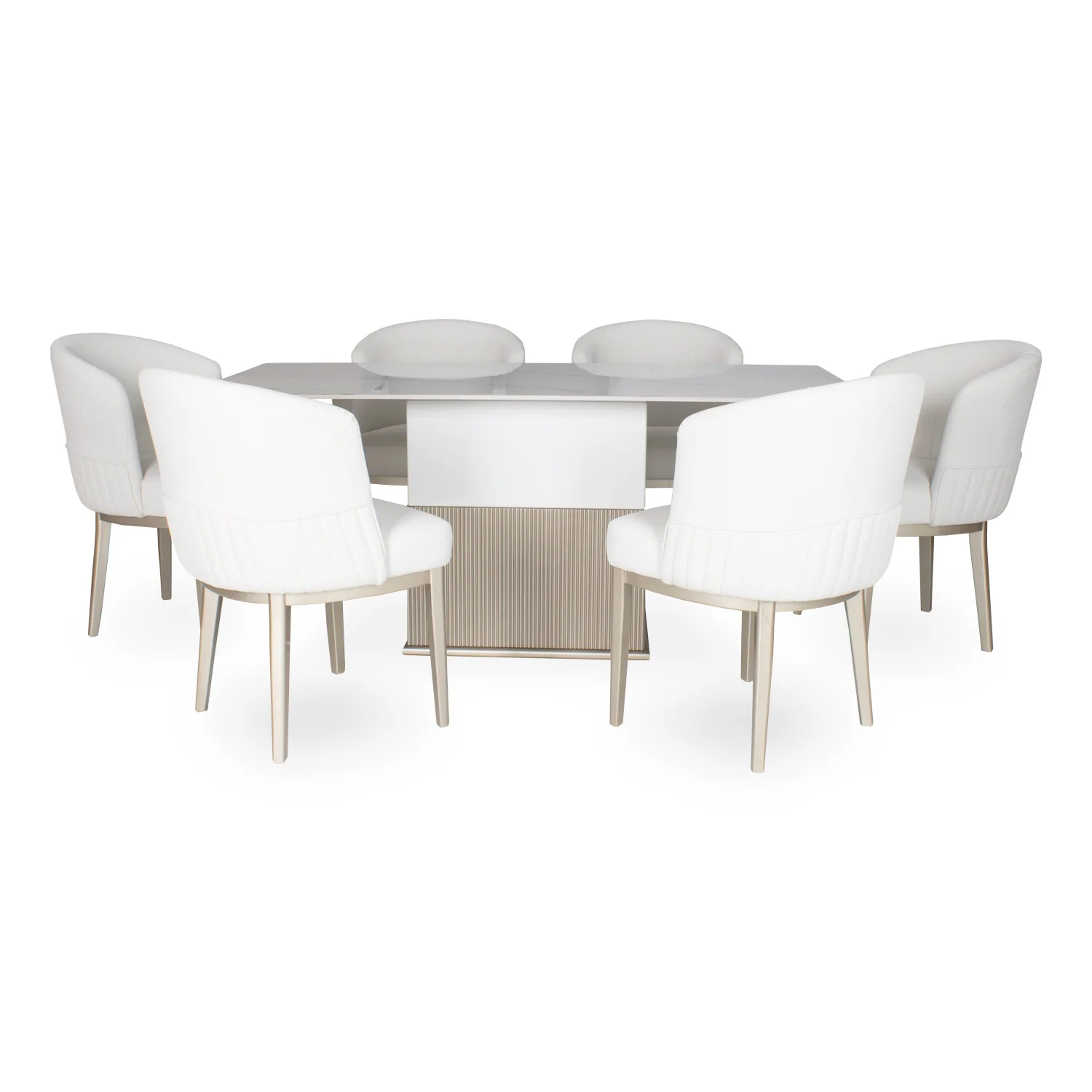 Comedor 6 Puestos Atlanta Eurolino Blanco, Champaña Base Para Vidrio