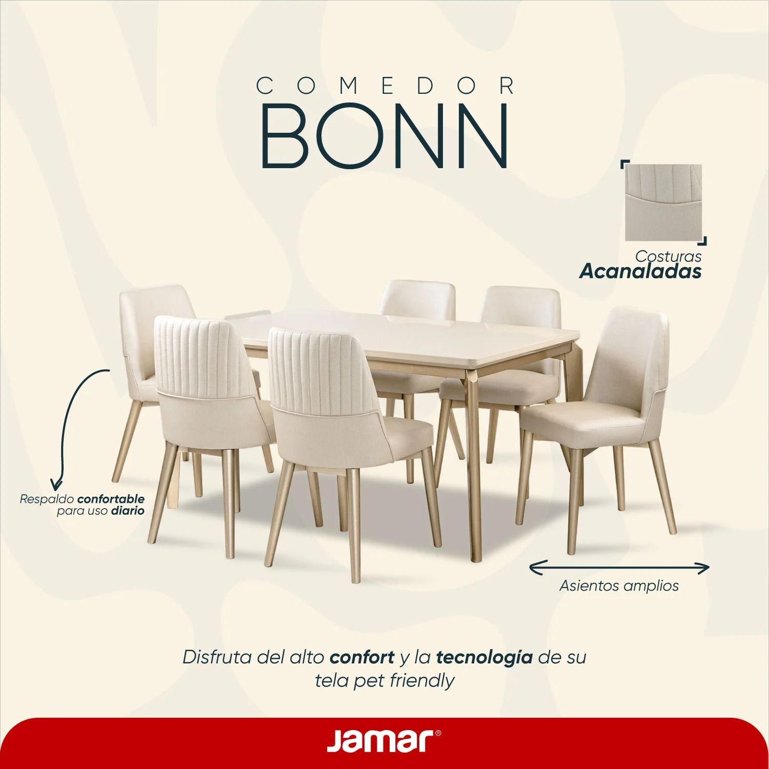 Comedor 6 Puestos Bonn Eurolino Premier Perla, Champaña - Image 10