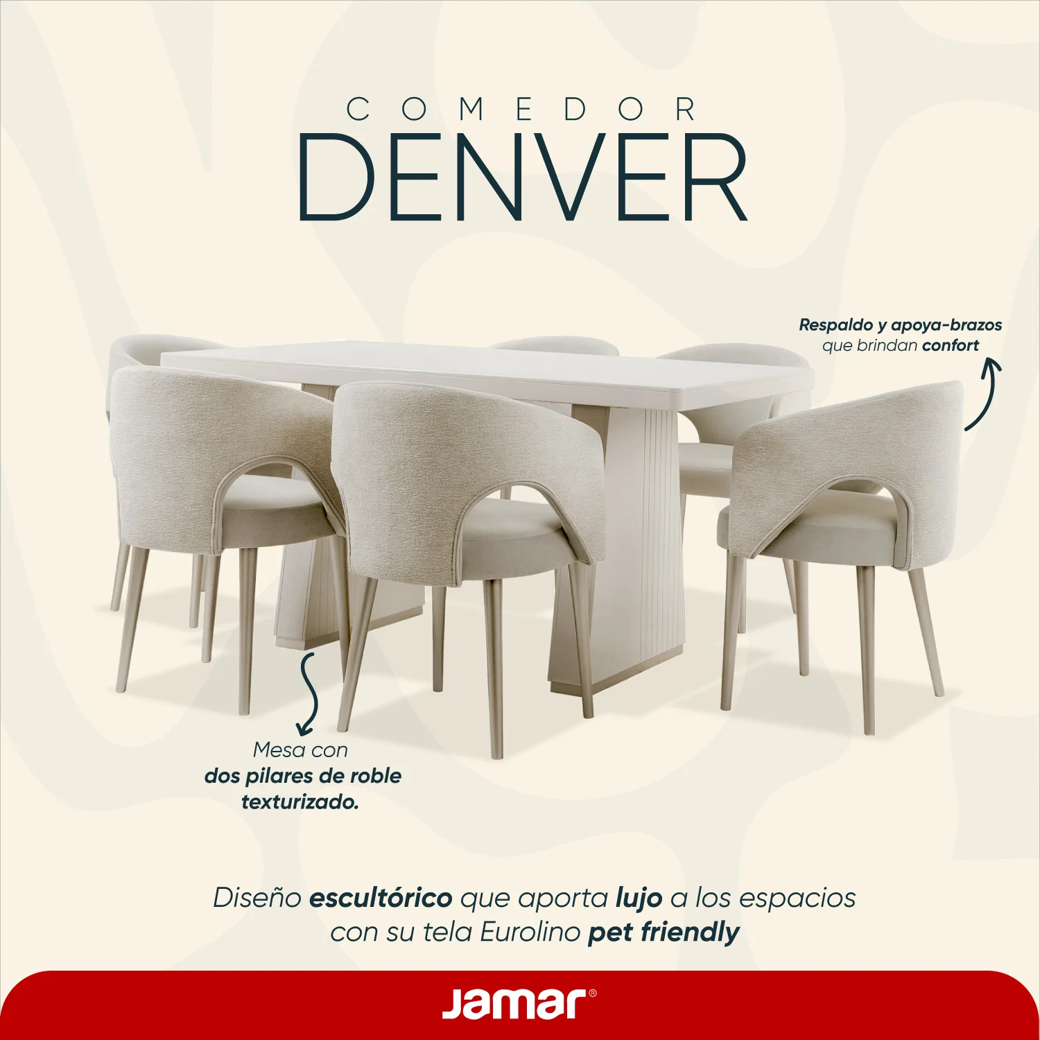 Comedor 6 Puestos Denver Velvet Beige, Greige - Image 8