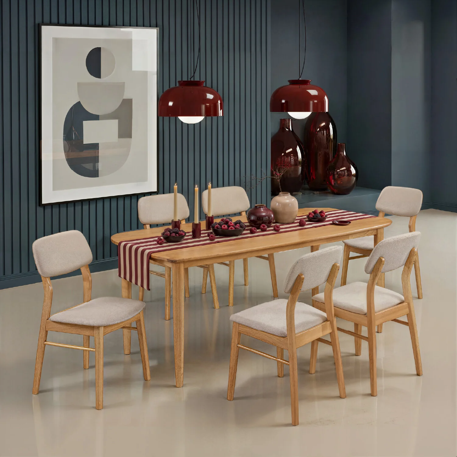Comedor 6 Puestos Gales Velvet Beige, Natural - Image 2