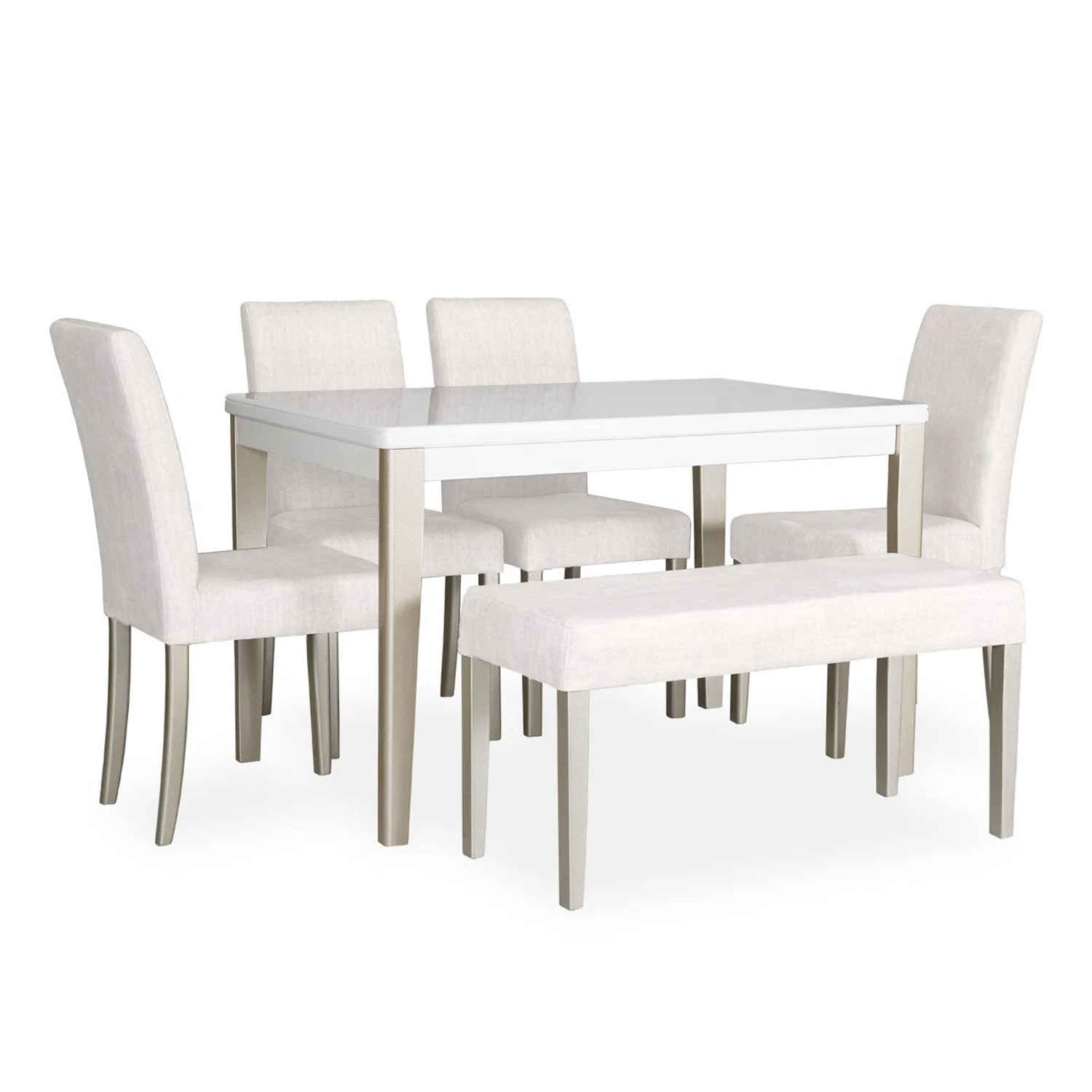 Comedor 6 Puestos Line Eurolino Blanco, Champaña 4 Sillas + Butaca