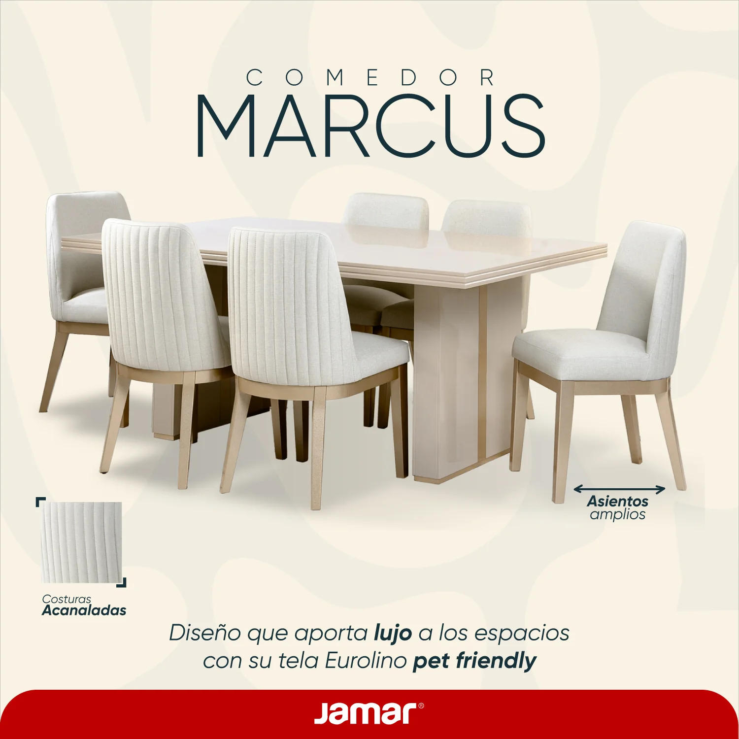 Comedor 6 Puestos Marcus Eurolino Blanco Puro, Champaña - Image 9