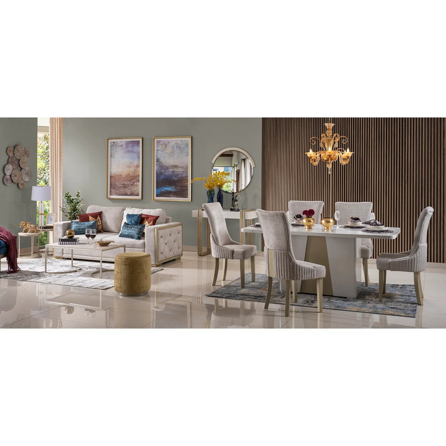 Comedor 6 Puestos Roma Velvet Marmol, Champaña Poliuretano* - Image 3