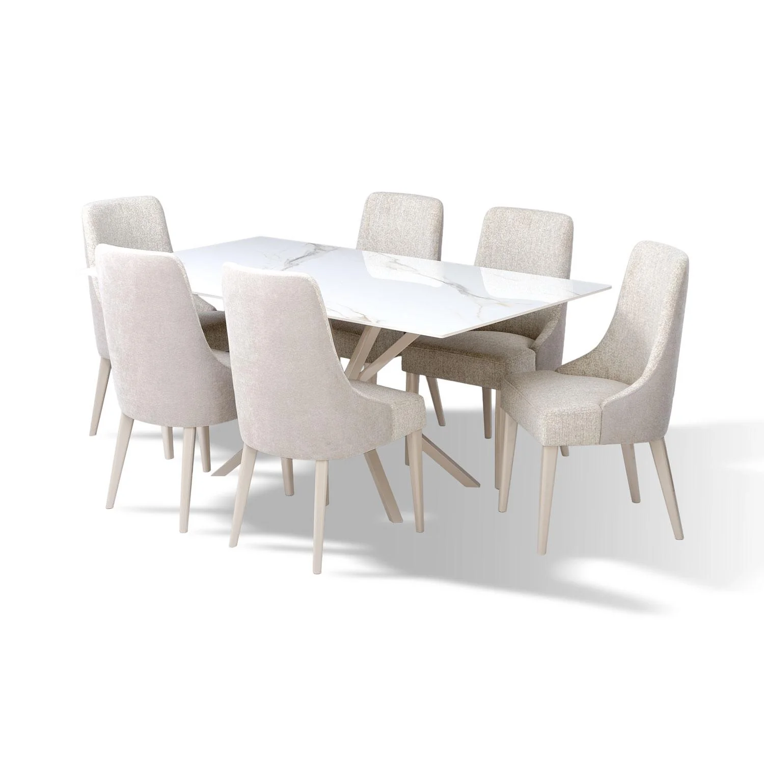 Comedor 6 Puestos Sevilla Boucle Diversa Arena, Latte BPV