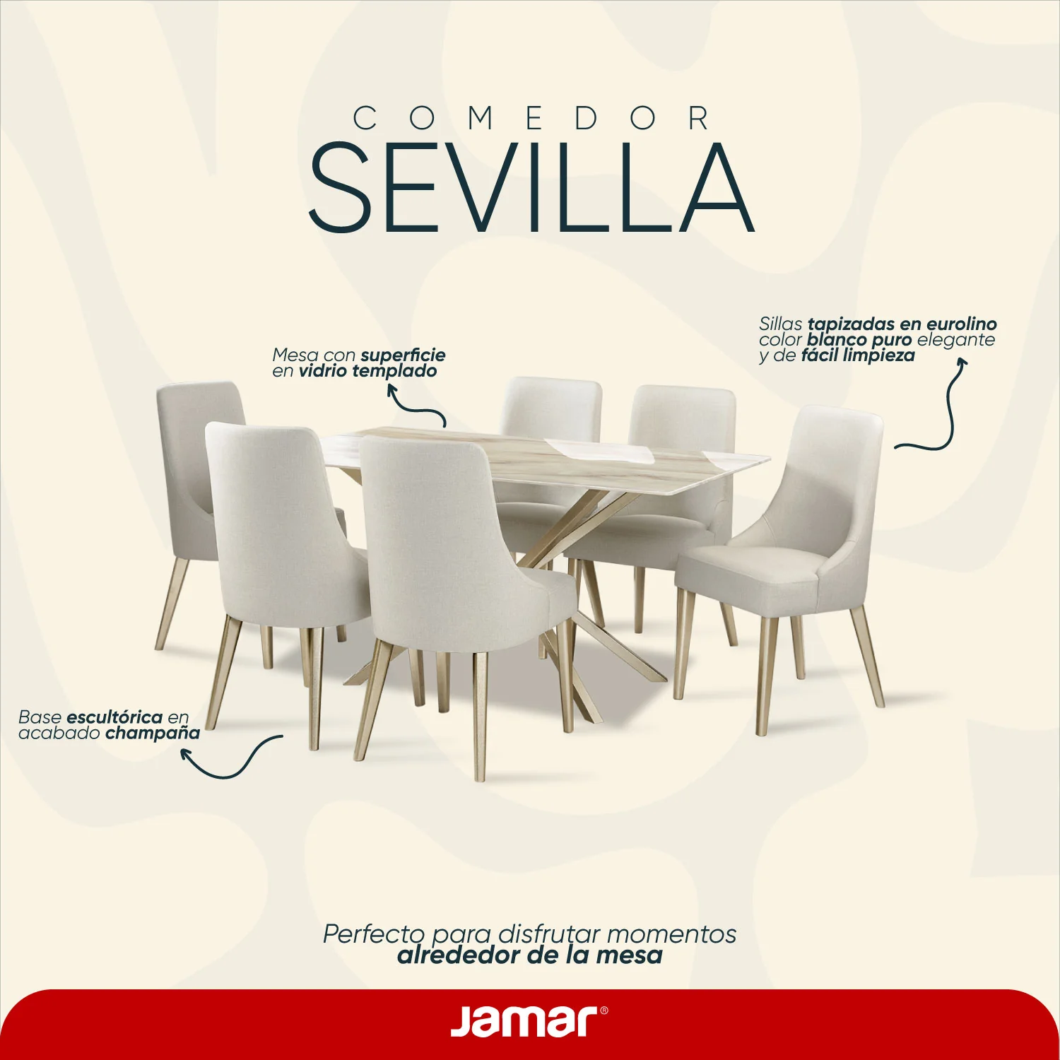 Comedor 6 Puestos Sevilla Eurolino Blanco Puro, Champaña Bpv - Image 9