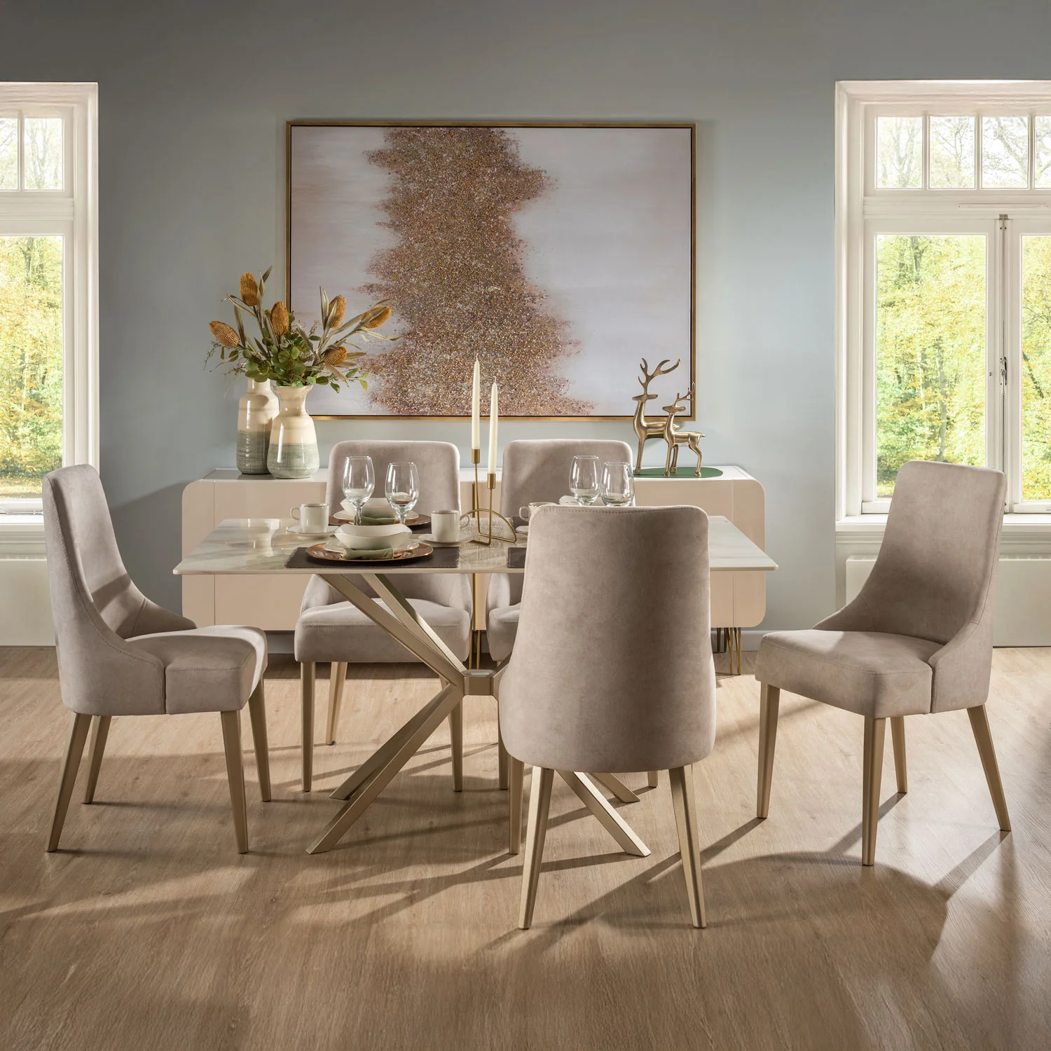 Comedor 6 Puestos Sevilla Velvet Zarem Ivory, Champaña Bpv - Image 3