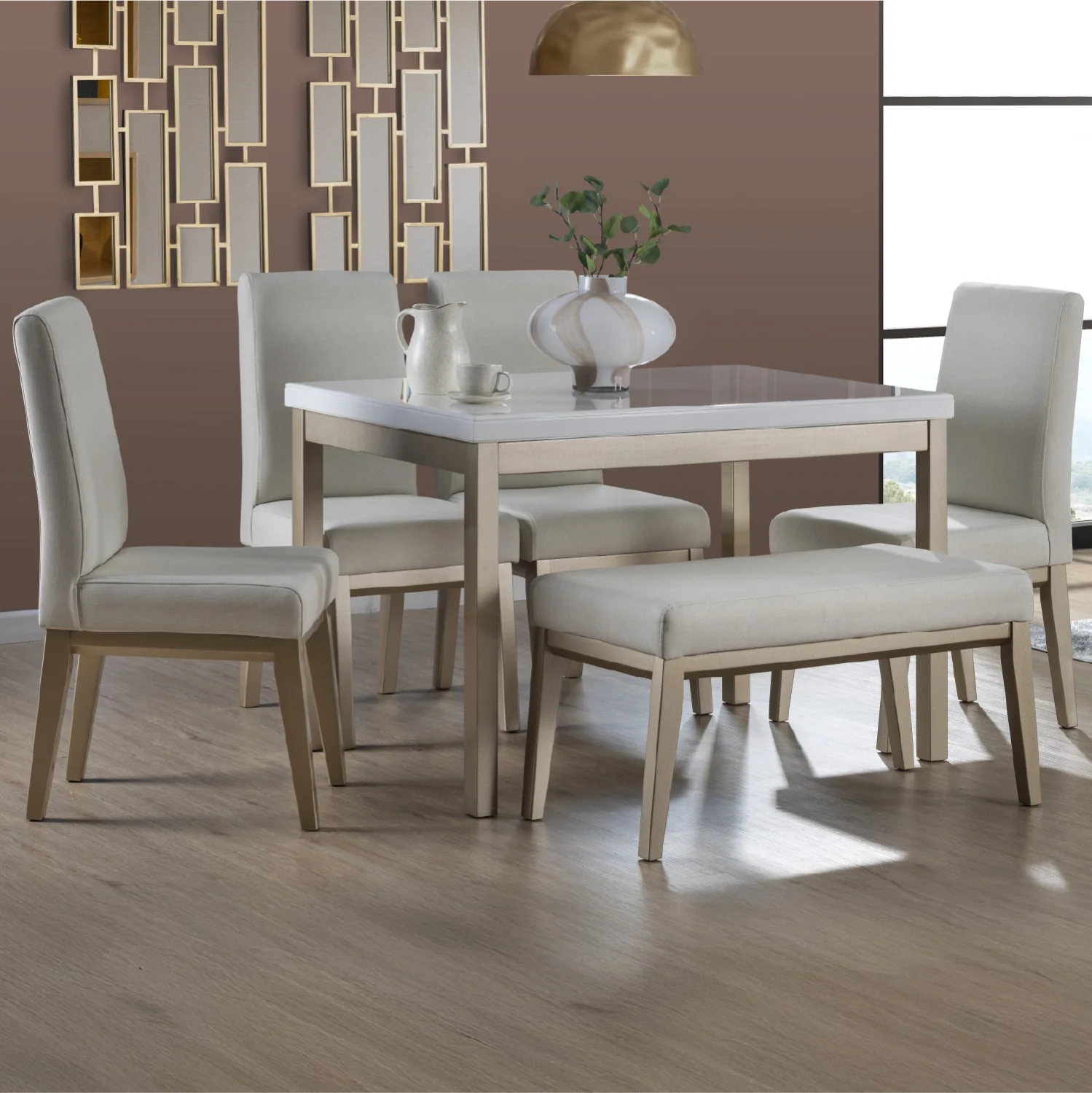 Comedor 6 Puestos Walcot Eurolino Blanco Puro, Champaña - Image 5