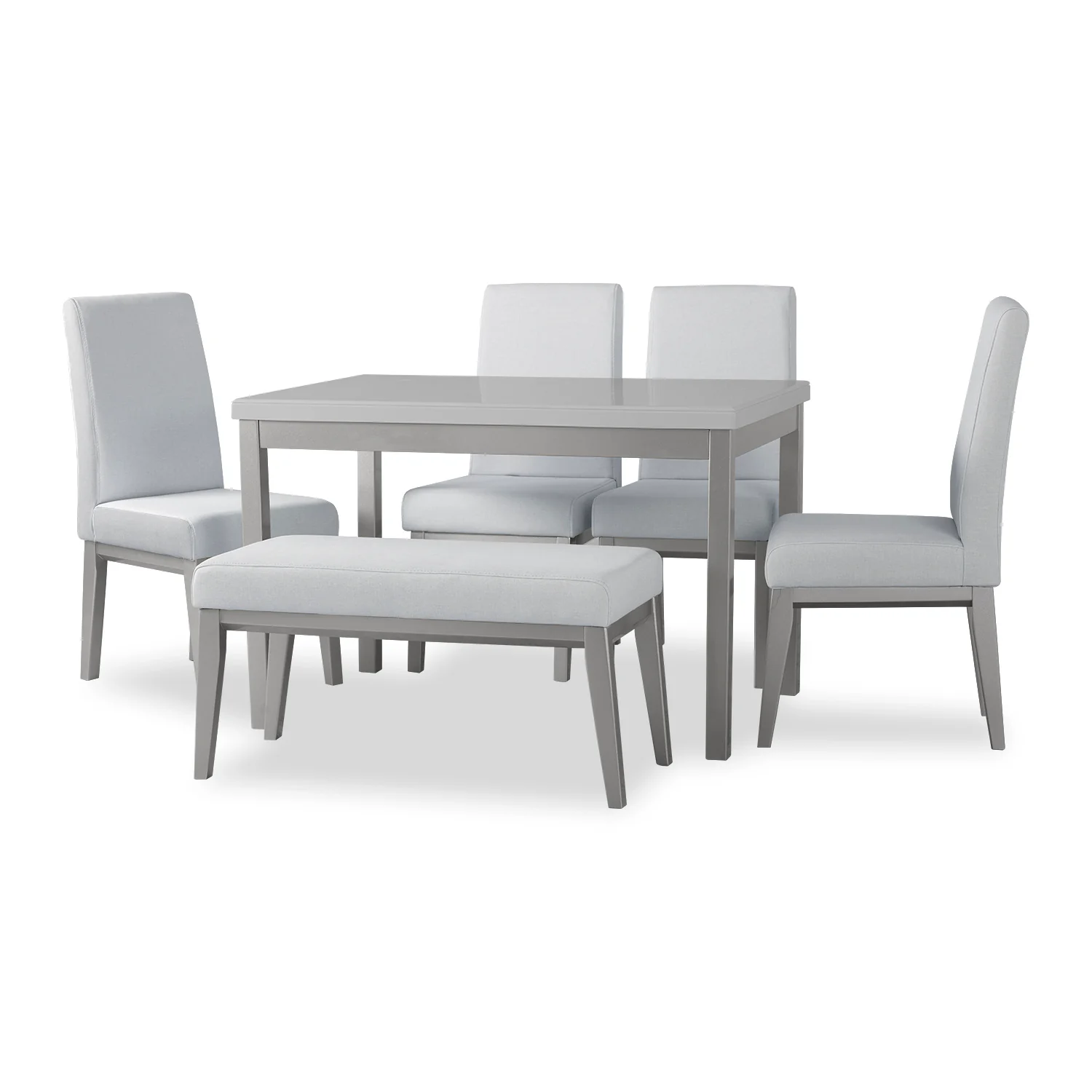 Comedor 6 Puestos Walcot Eurolino Gaira Plata, Champaña 4 Sillas y Butaco