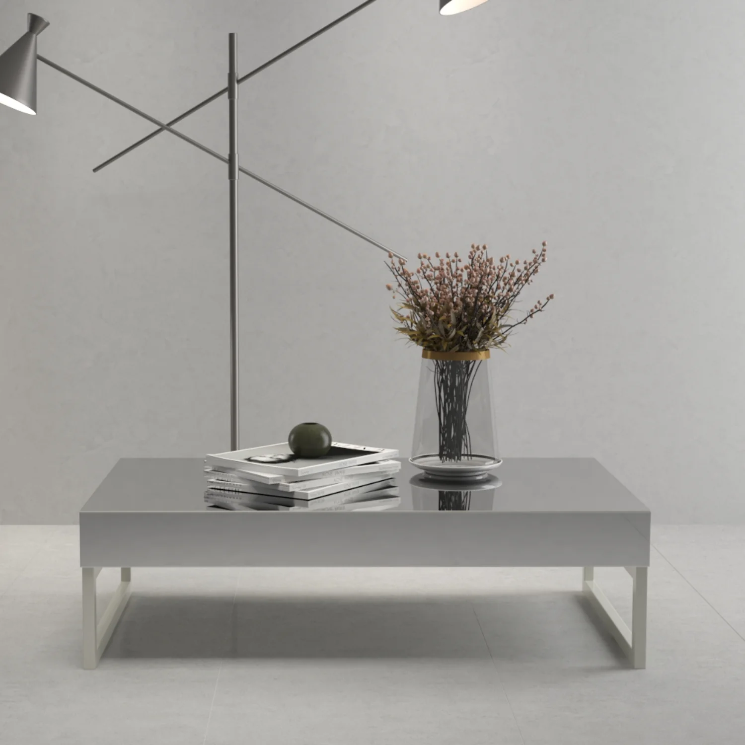 Mesa Centro Foster Off White, Espejo Premium