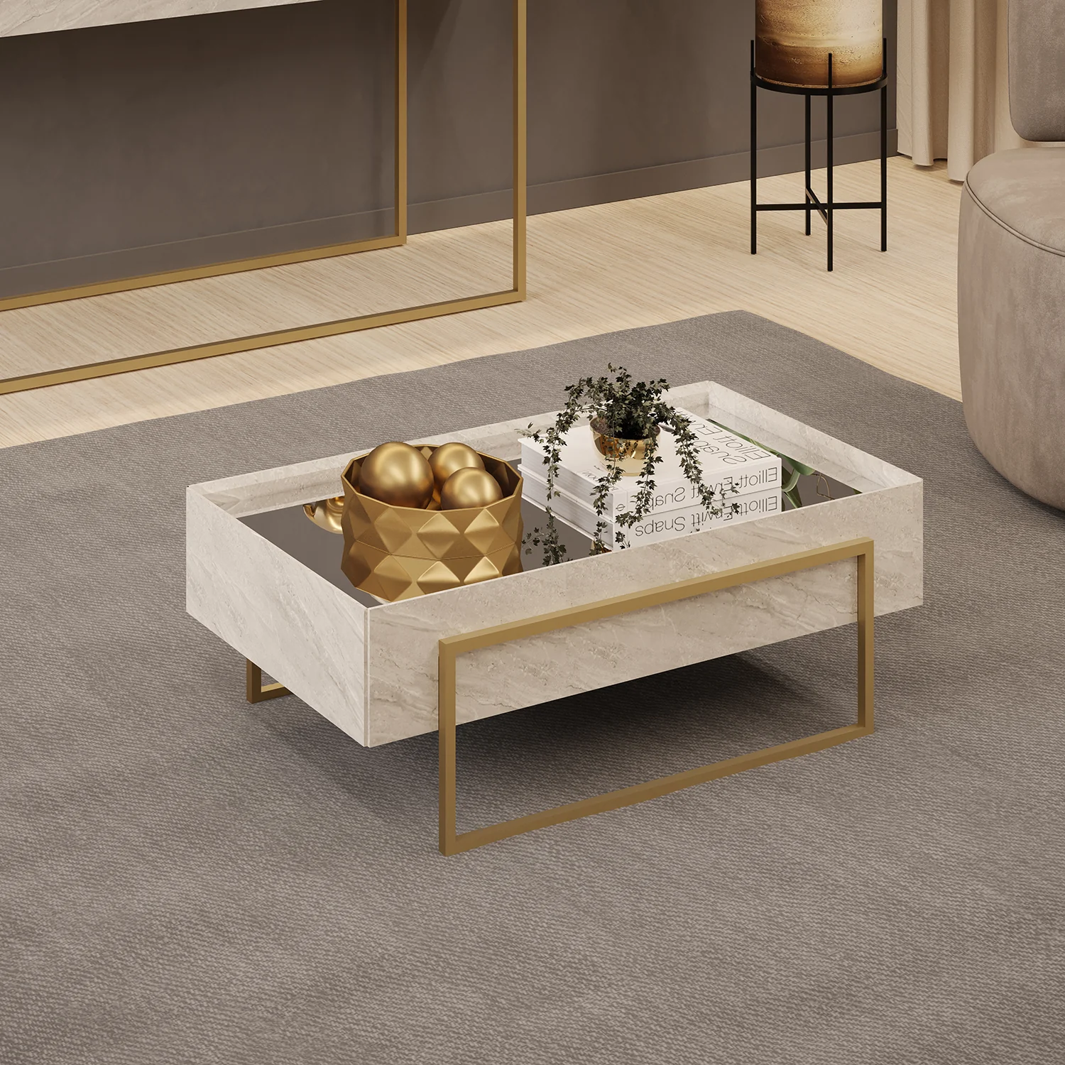 Mesa De Centro Loft Gris Marmolado - Image 2