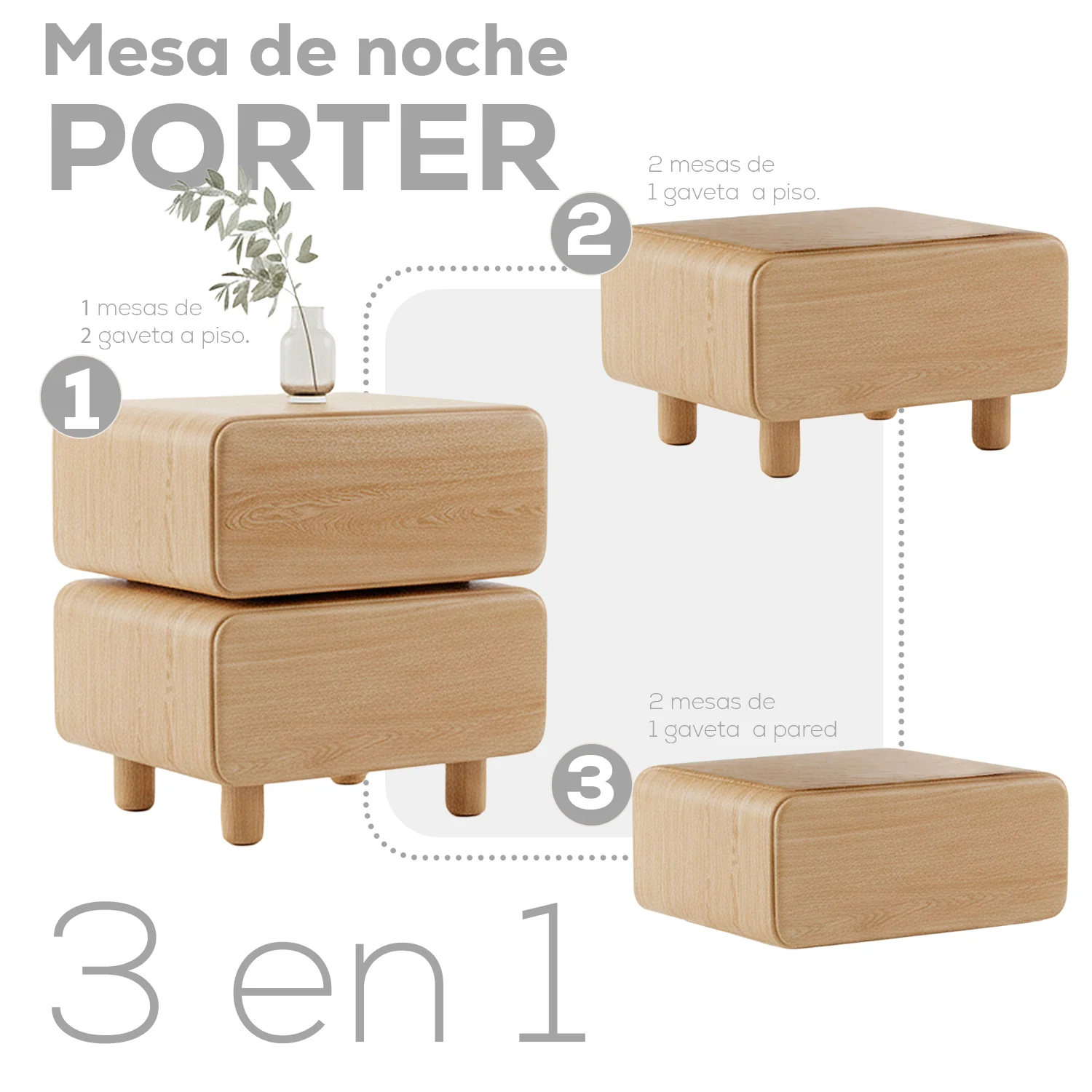 Mesa de Noche Porter Natural 3 en 1 - Image 5