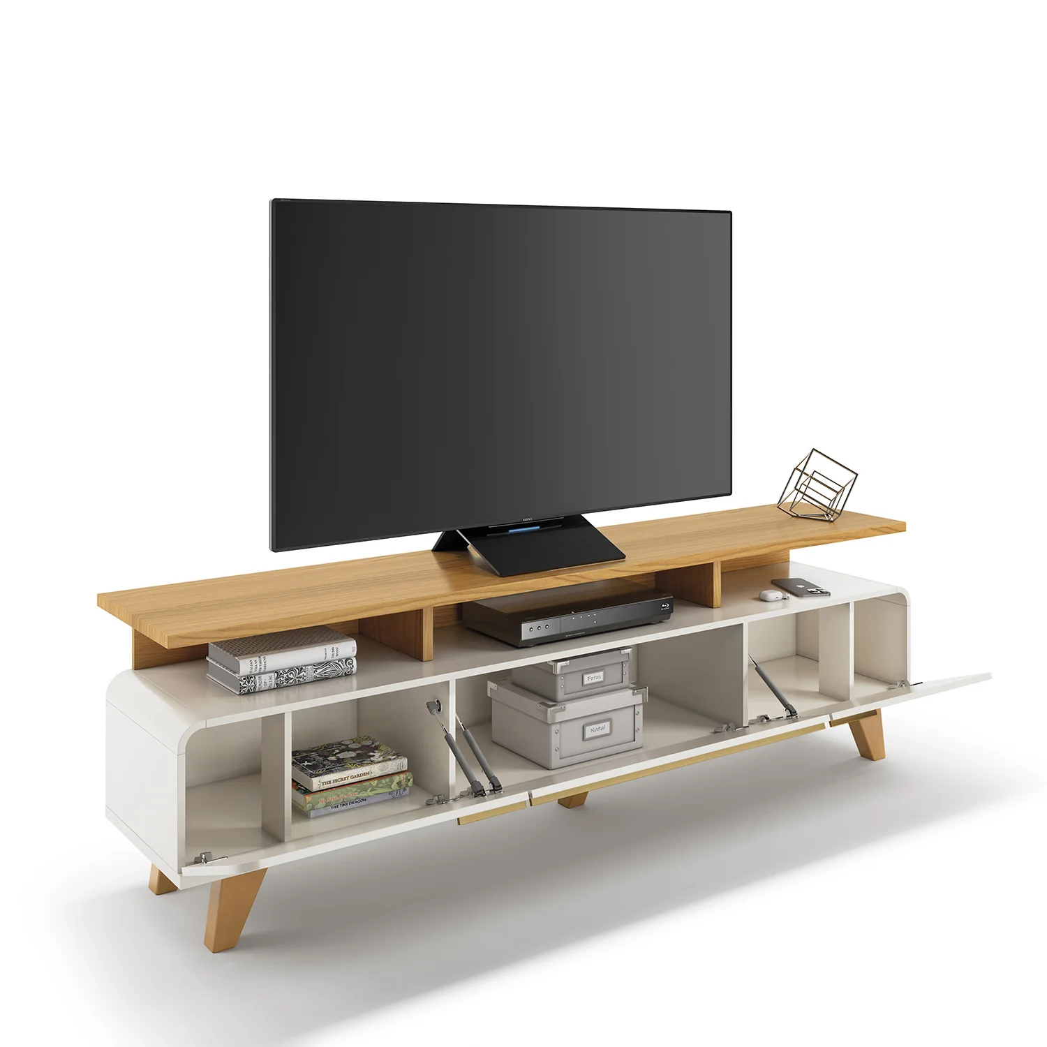 Mesa De Tv Glem 200X60X36 Natural, Off White - Image 4