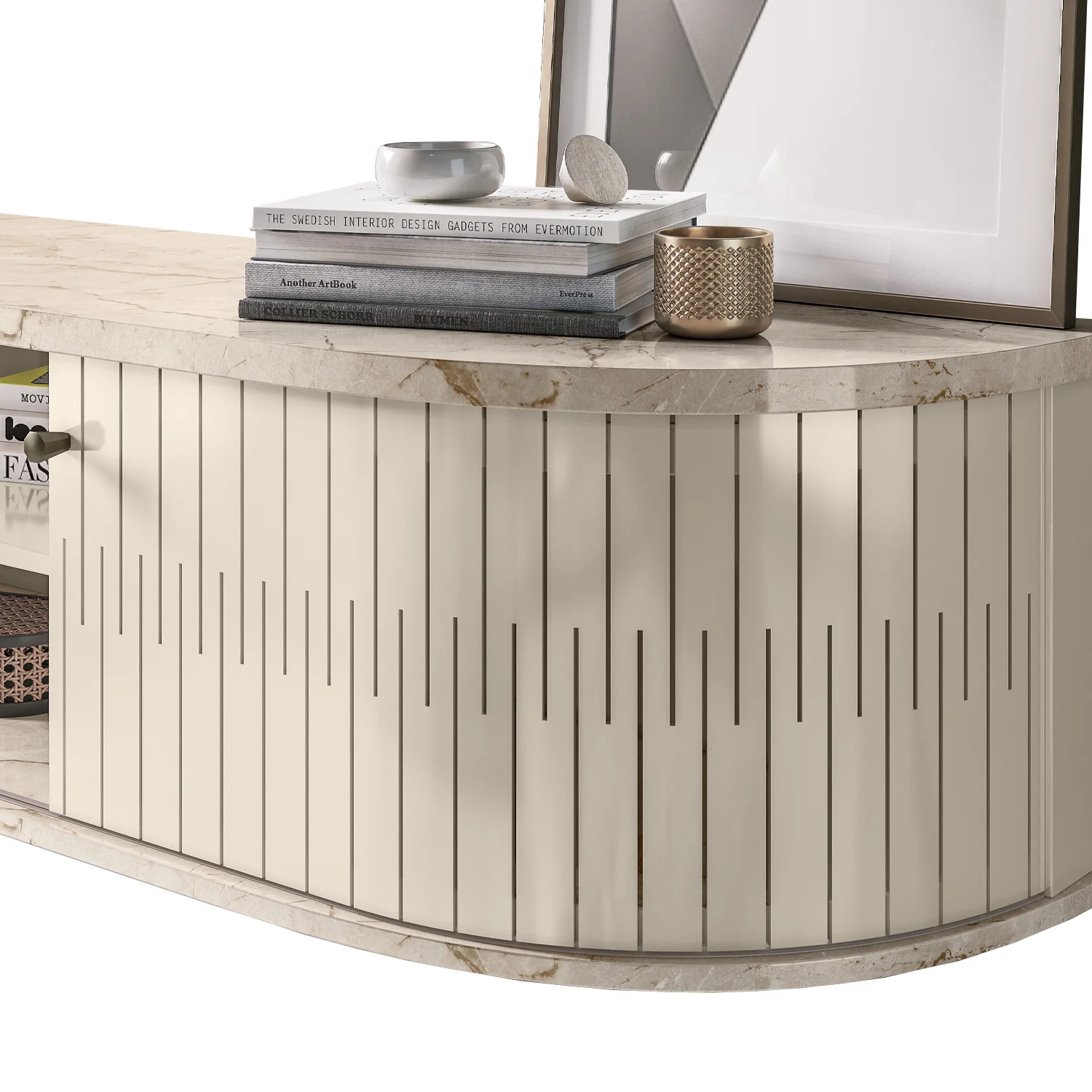 Mueble De Tv Flotante Porto 183 Off White, Marmol - Image 4
