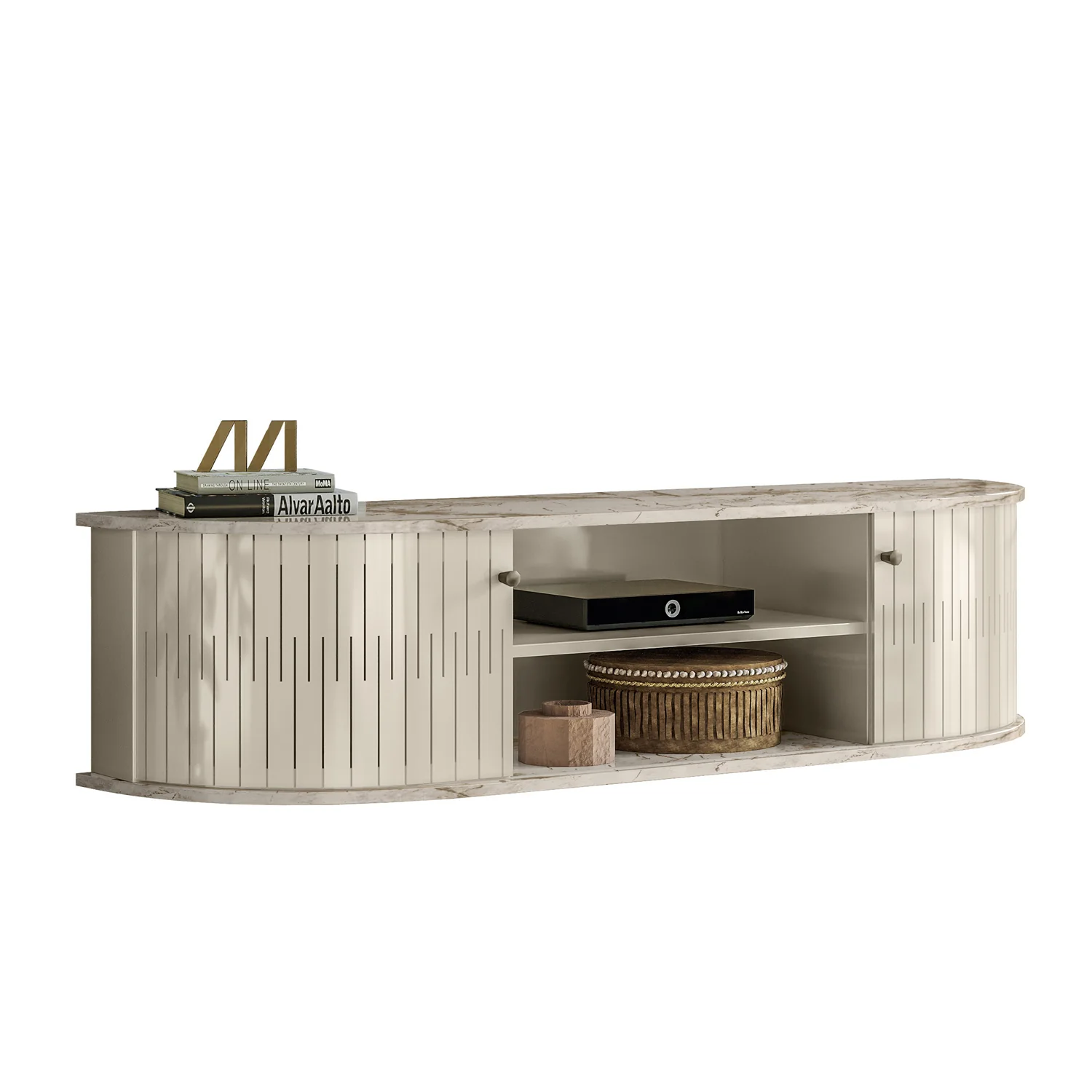Mueble Tv Flotante Porto 136 Off White, Marmol - Image 3