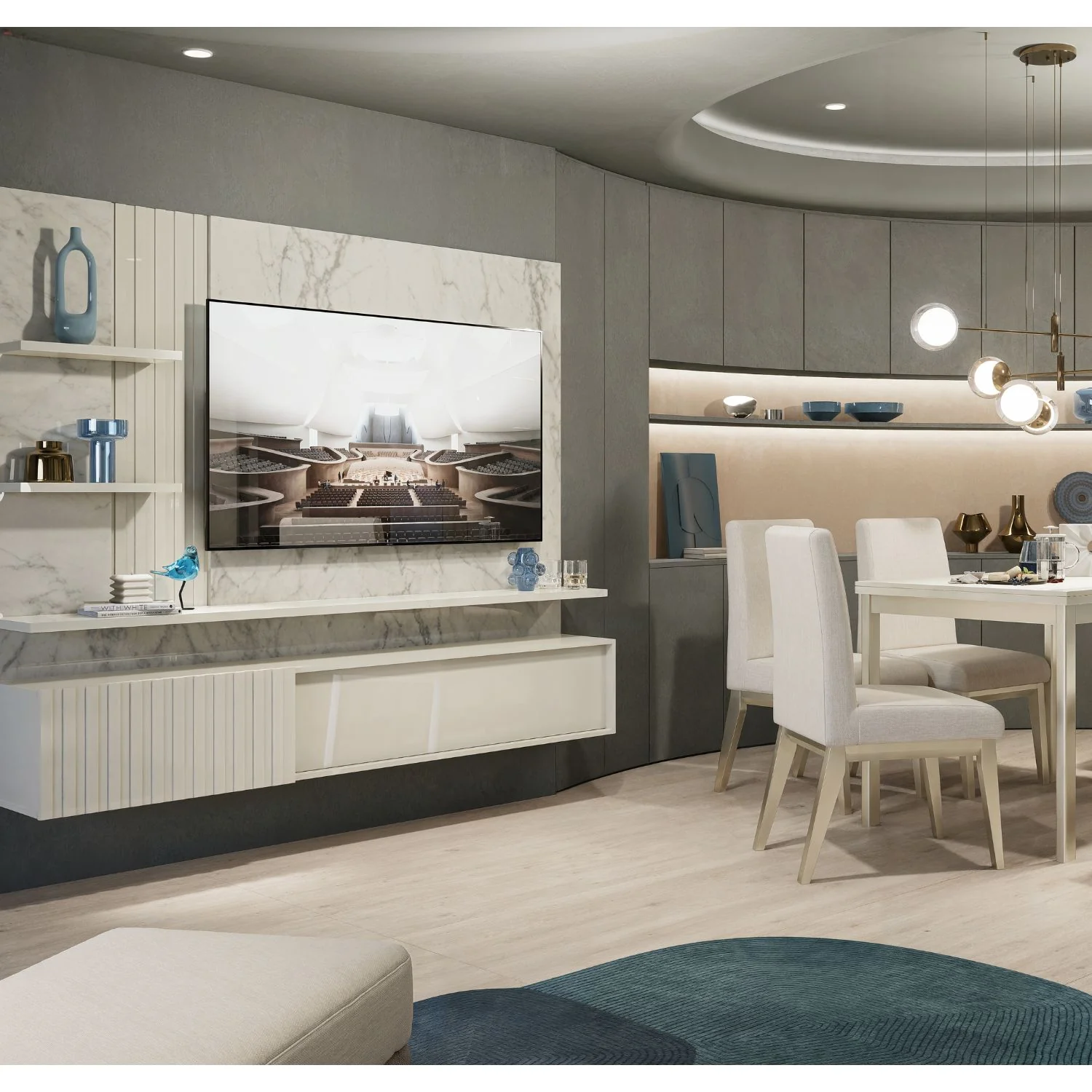 Panel de Tv Bruno 200X167X35.5 Off White, Marmol - Image 3
