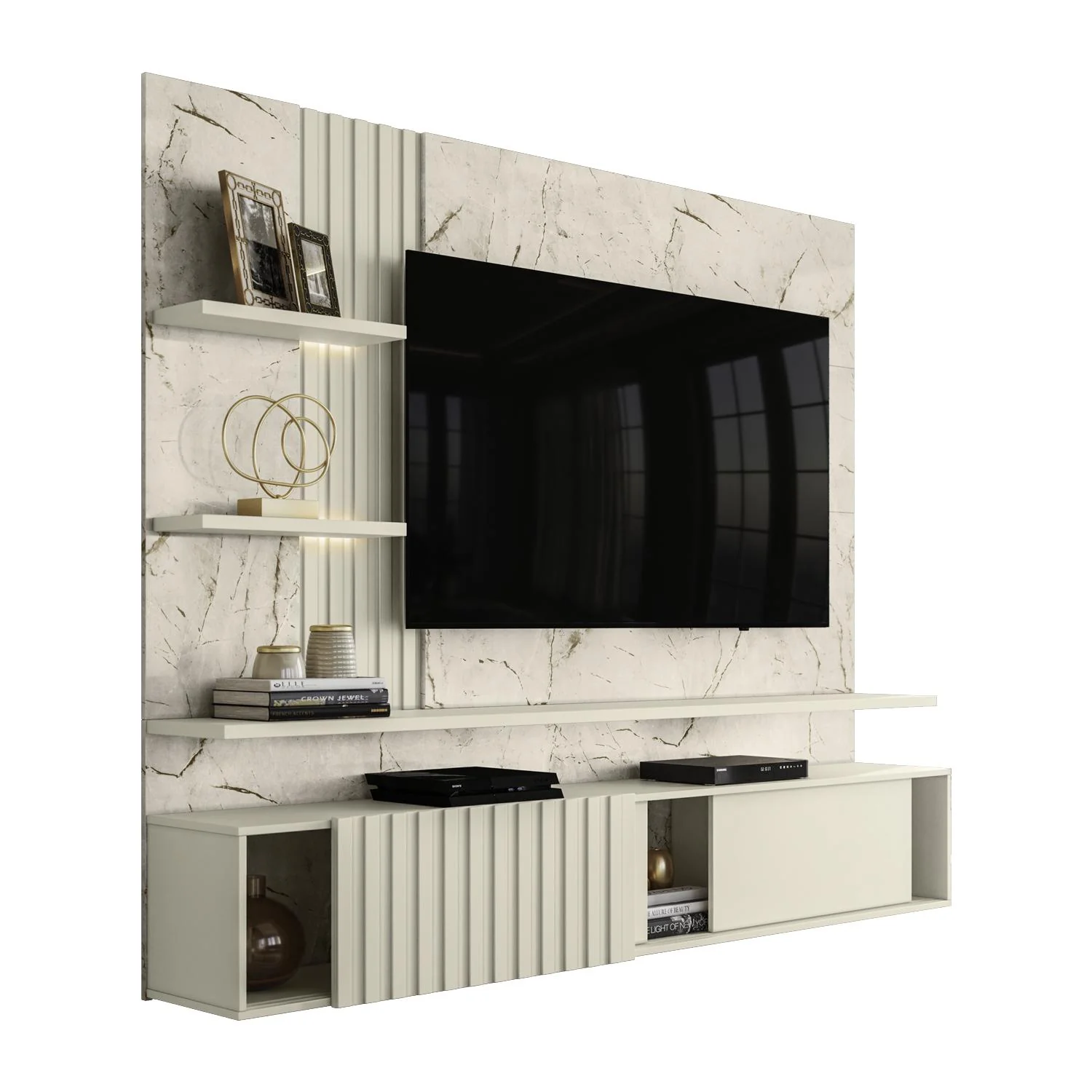 Panel de Tv Bruno 200X167X35.5 Off White, Marmol - Image 5