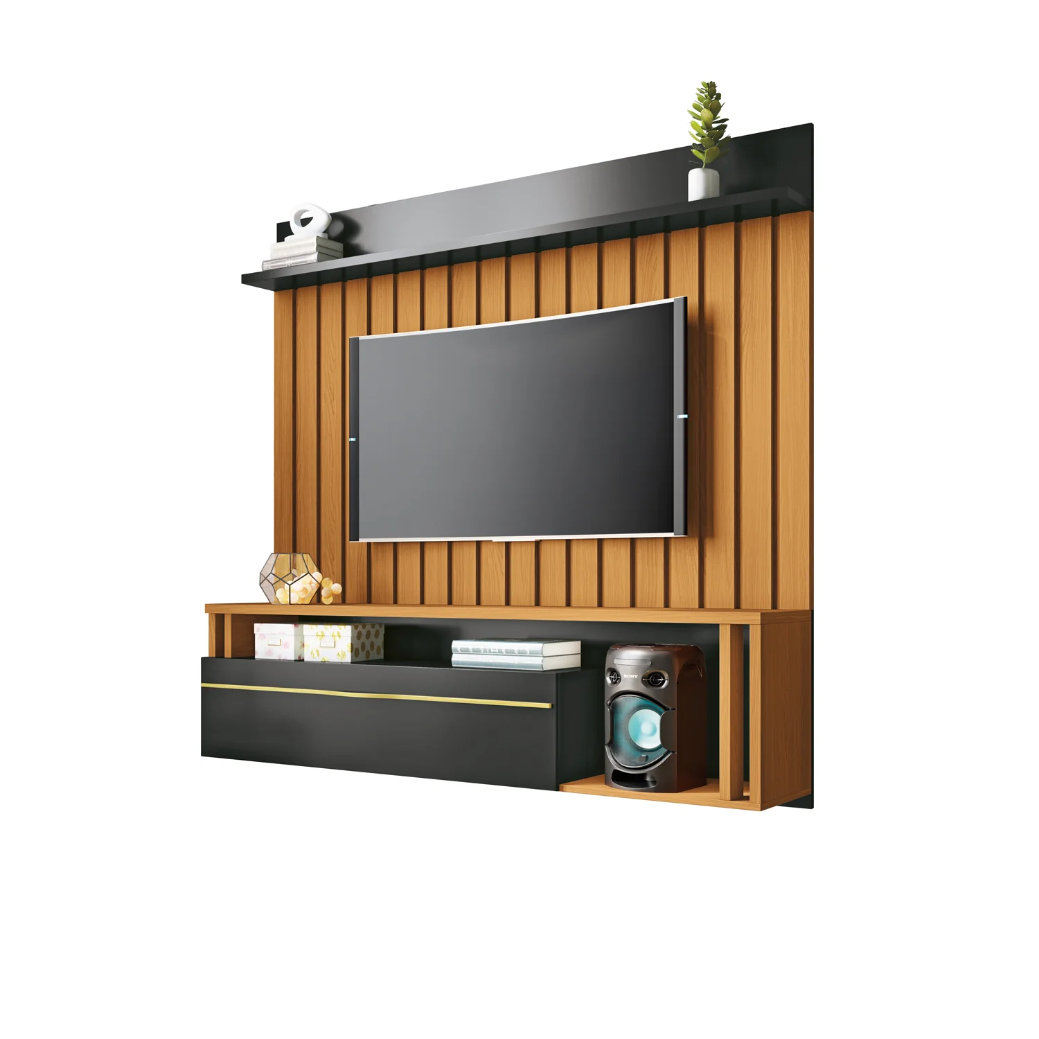 Panel De Tv Troy 160X155X34 Negro, Natural - Image 3
