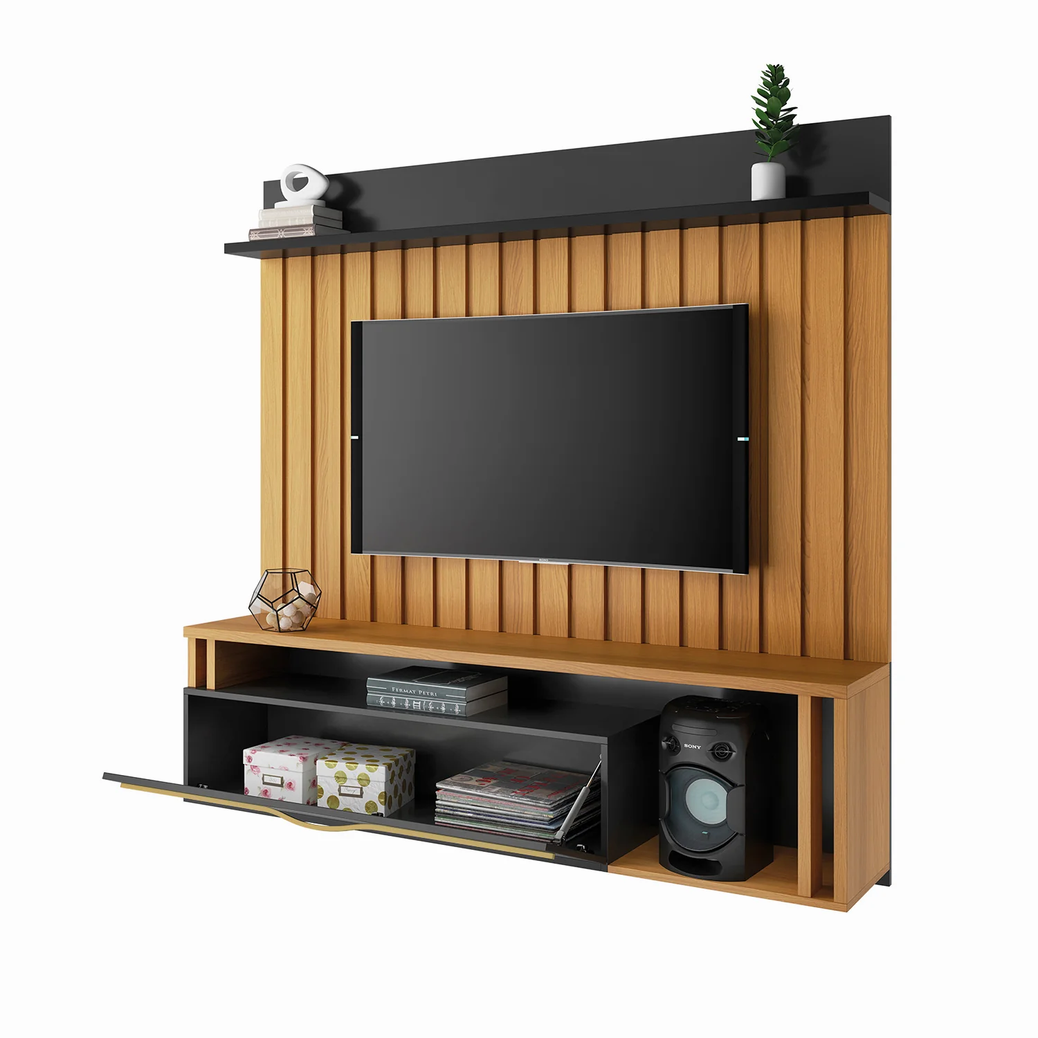 Panel De Tv Troy 160X155X34 Negro, Natural - Image 4
