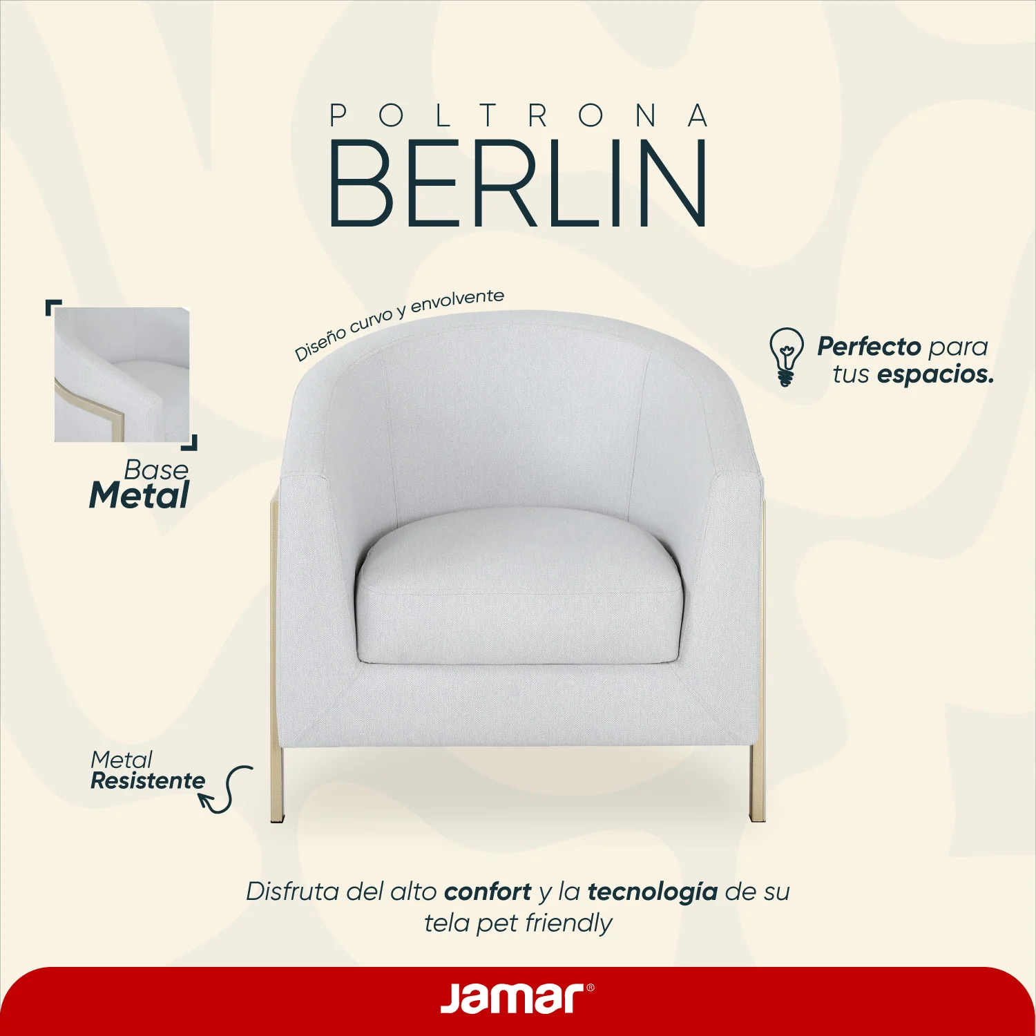 Poltrona Berlin Eurolino Sierra Gris, Champaña - Image 5