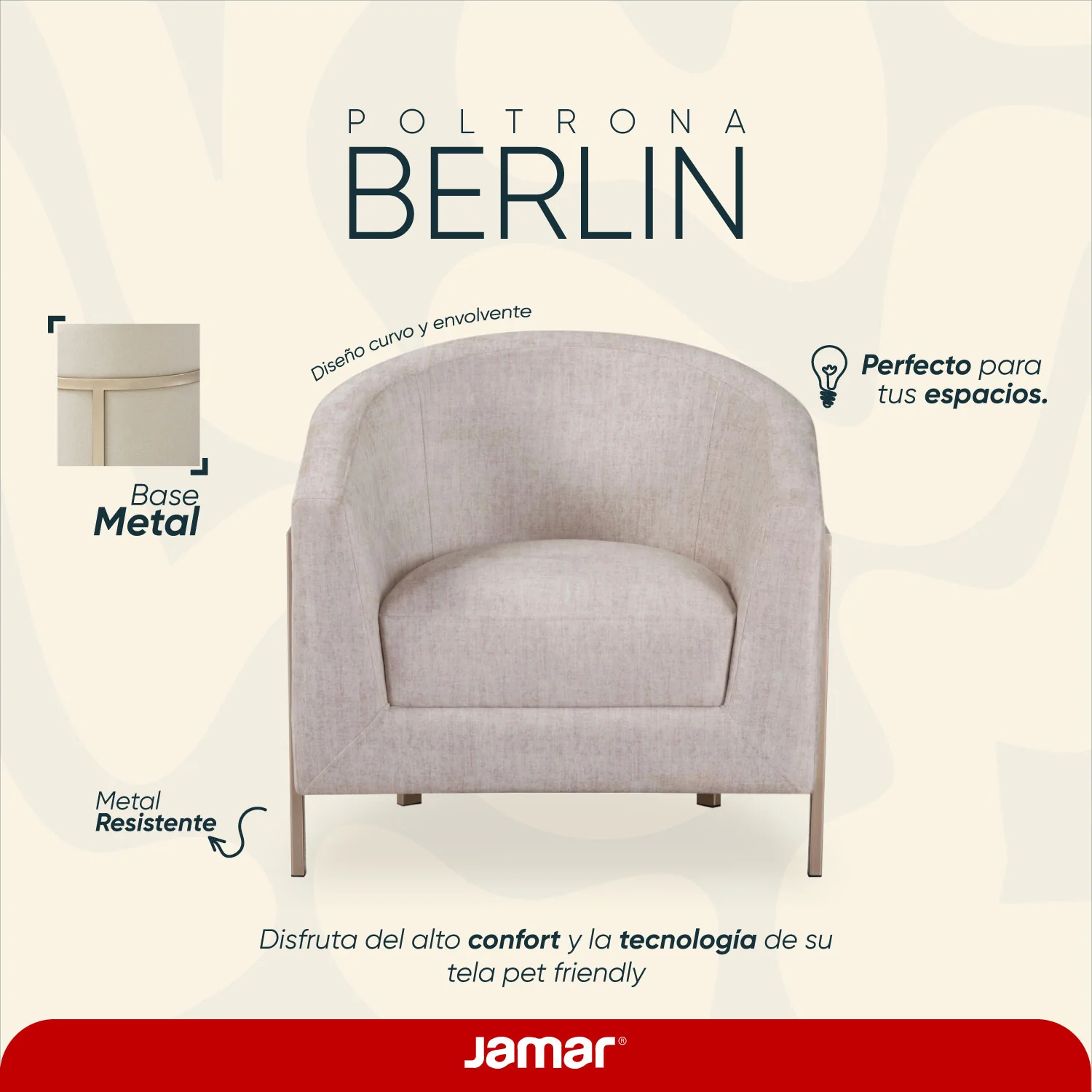 Poltrona Berlín Velvet Atlas Marmol Beige, Champaña - Image 5