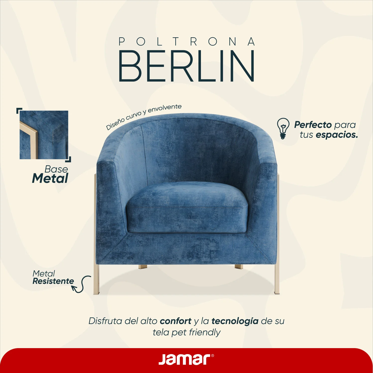 Poltrona Berlin Velvet Luxury Navy, Champaña - Image 4