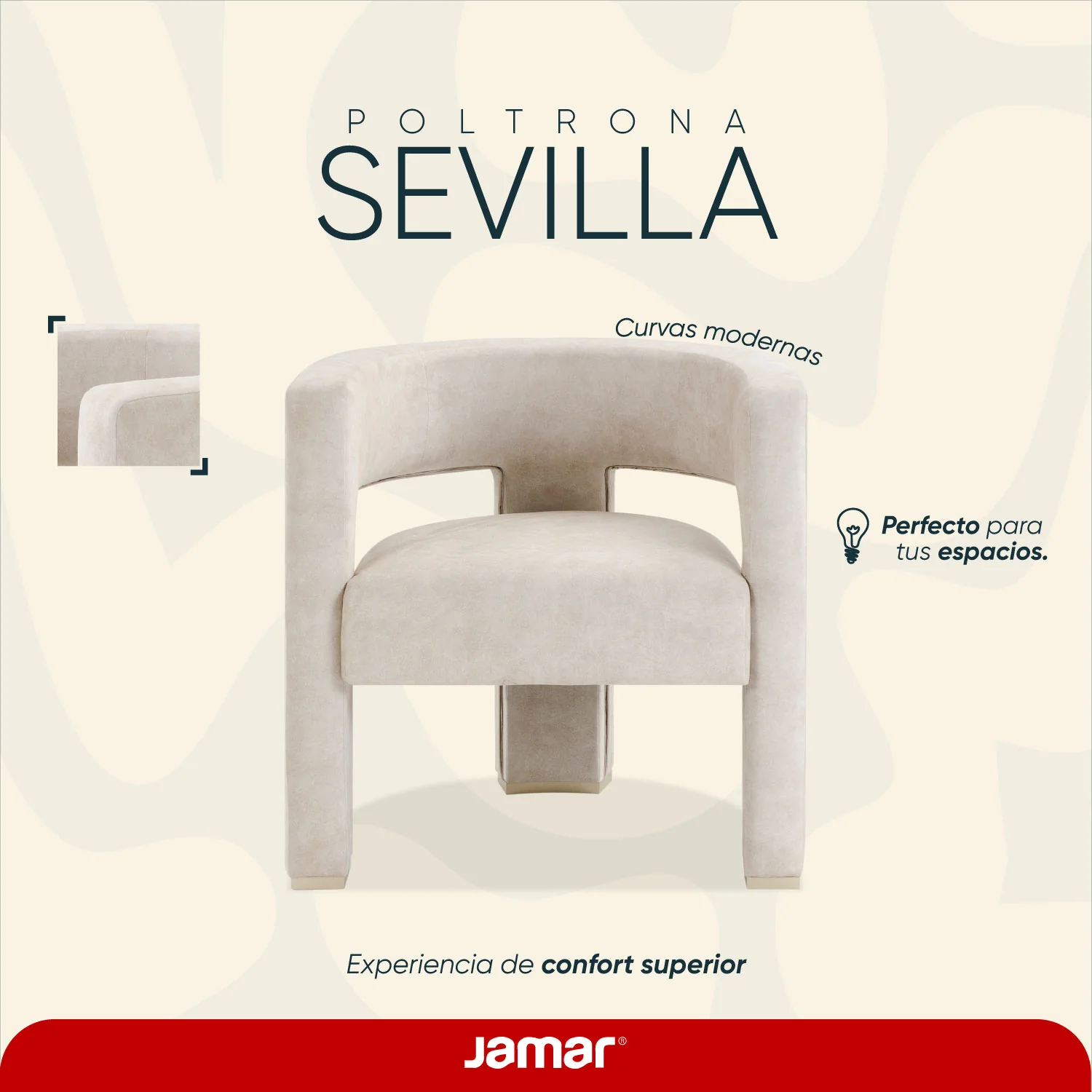 Poltrona Sevilla Velvet Zarem Ivory, Champaña - Image 3