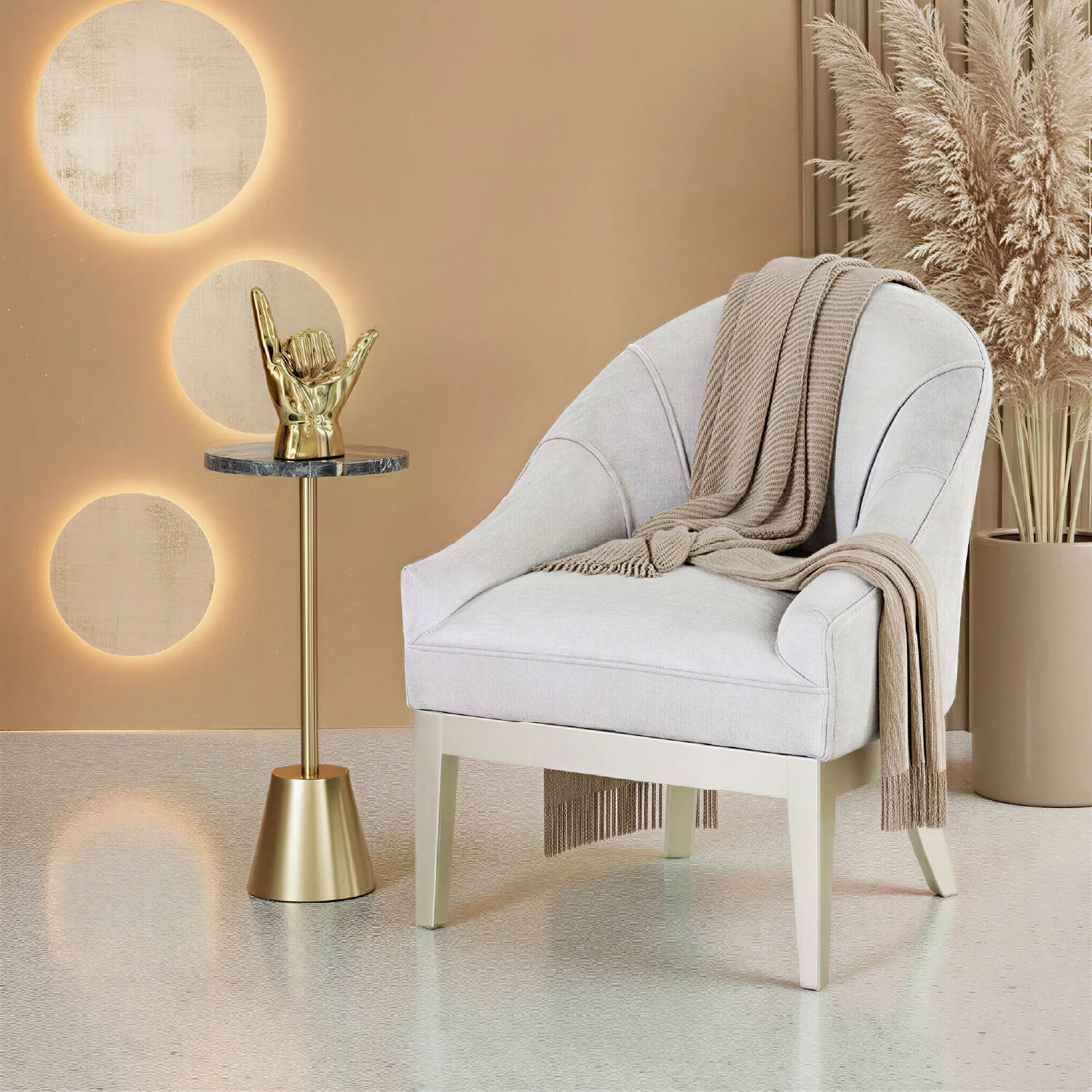 Poltrona Vivaldi Velvet Marmol, Champaña Premium - Image 2