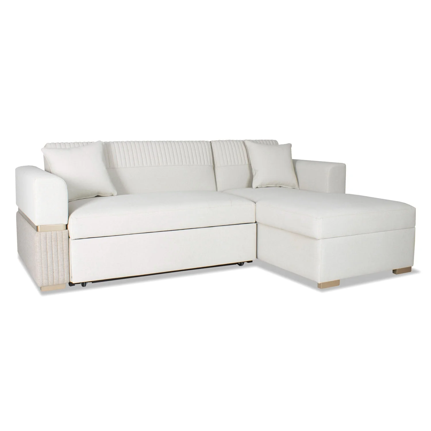 Sala Cama Dhara Chenille Almendra, Champaña Lado Derecho Brazo Desmontable